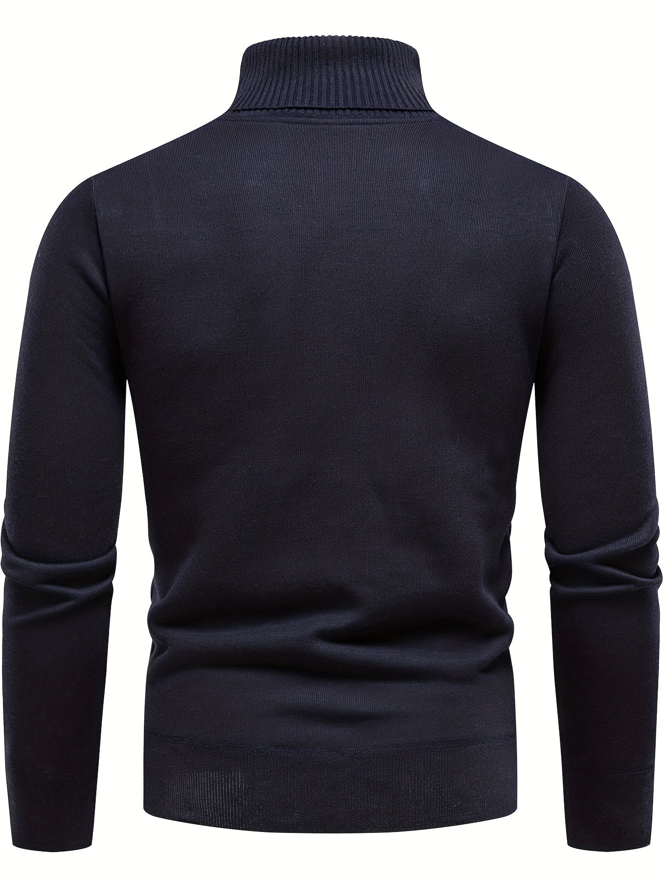 gbolsos Turtle Neck Knitted Sweater, Men's Casual Warm Solid Color Mid Stretch Pullover Sweater For Fall Winter