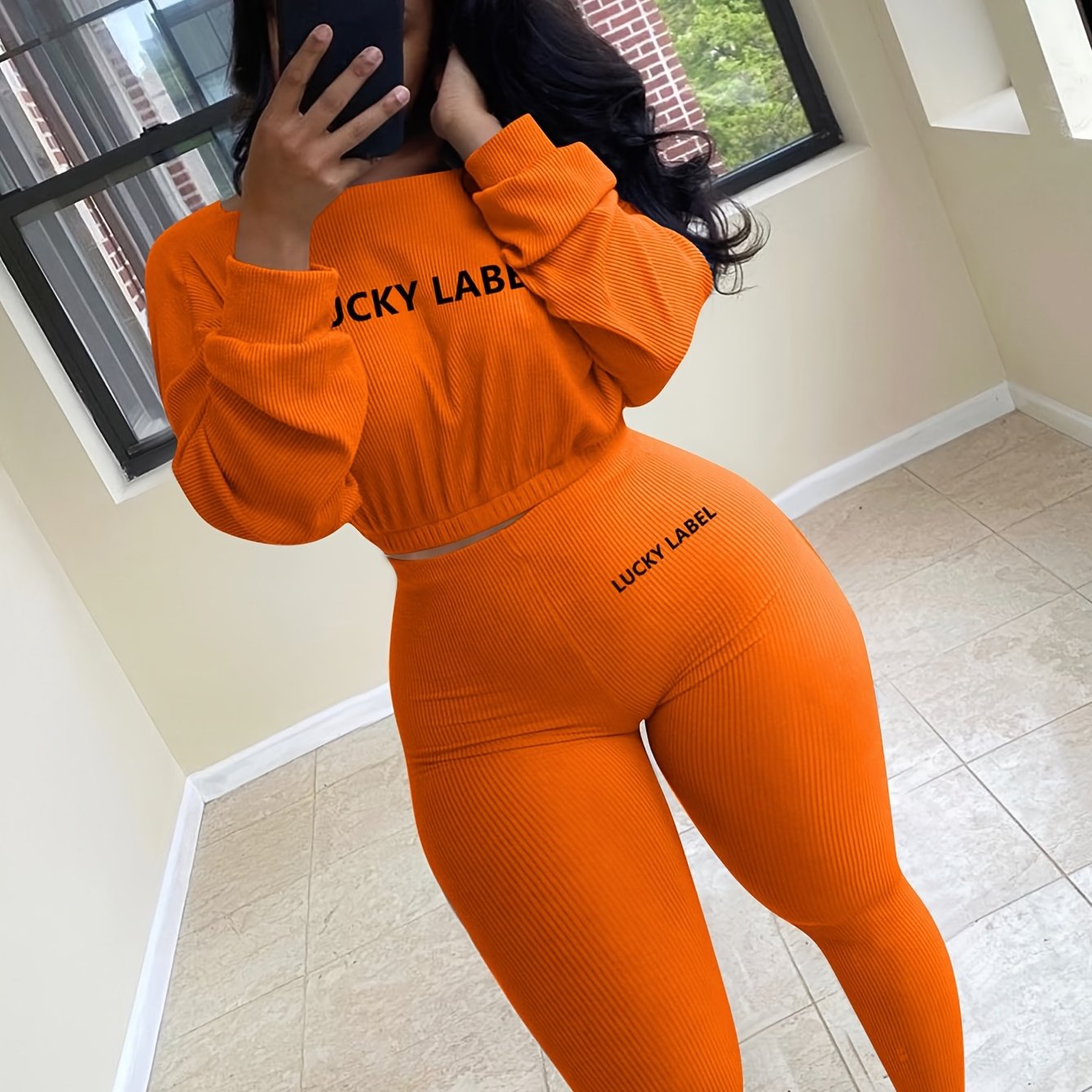 gbolsos Letter Print 2pc Set, Drop Shoulder Crew Neck Sweatshirt & Elastic Waist Jogging Pants Set, Women's Clothing