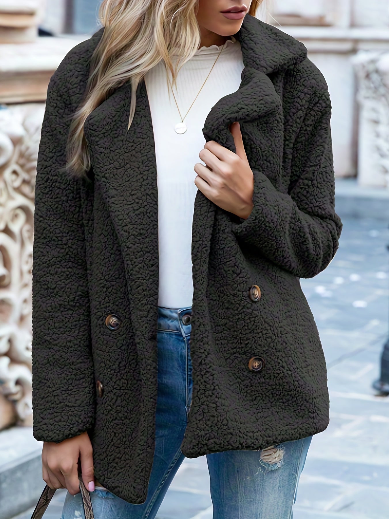 Long Sleeve Lapel Thermal Coat, Button Up Vintage Outerwear For Winter & Fall, Women's Clothing