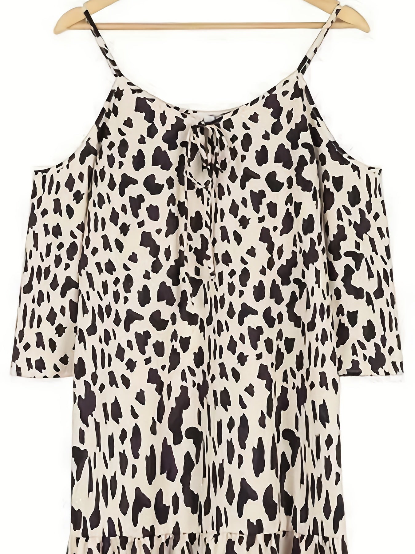 Leopard Print Cami Dress, Sexy Drawstring V Neck Ruffle Trim Dress, Women's Clothing
