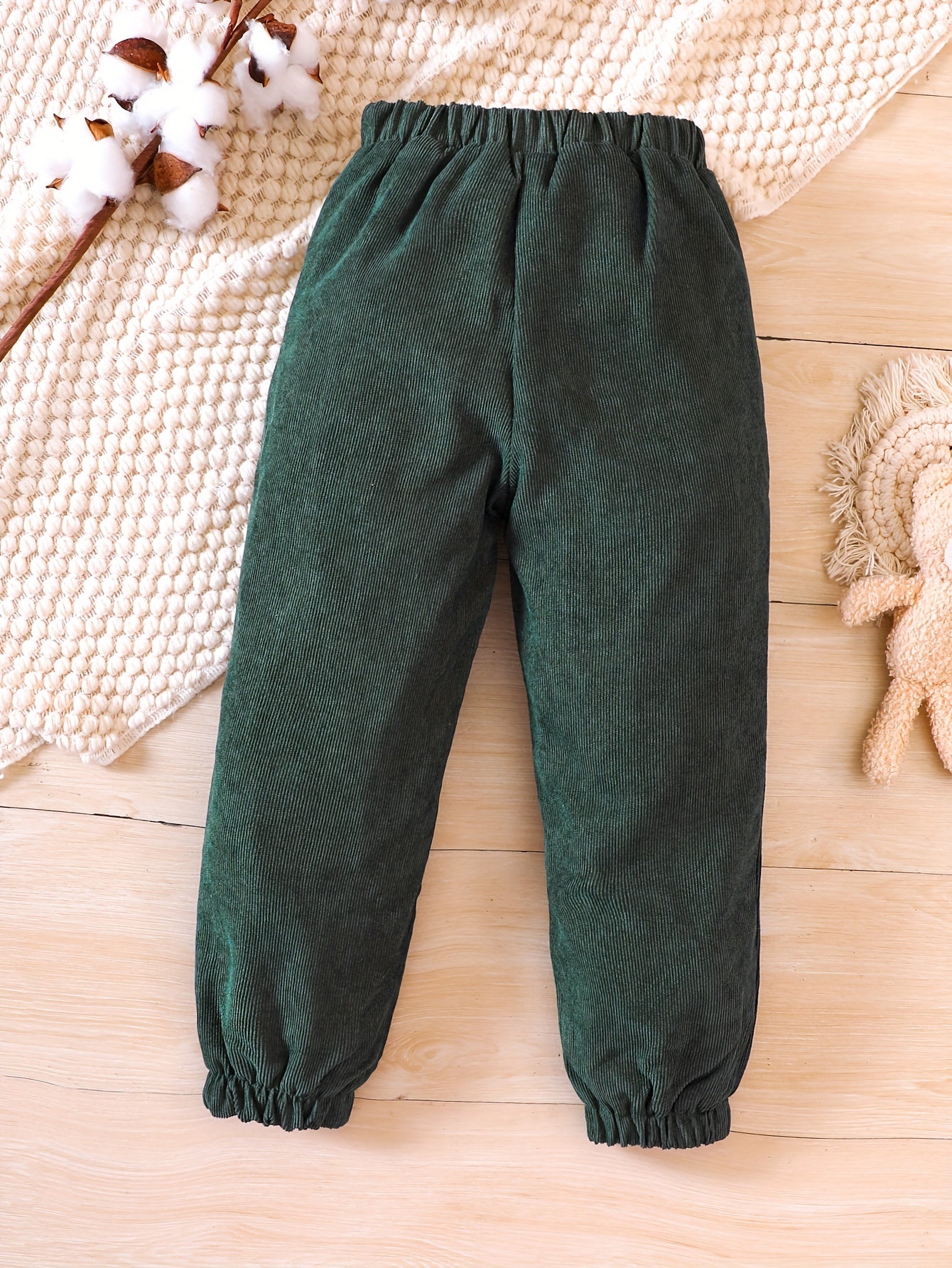 gbolsos Toddler Girls Fleece Lined Corduroy Jogger Pants Cute Bear Embroidery Elastic Waist For Winter