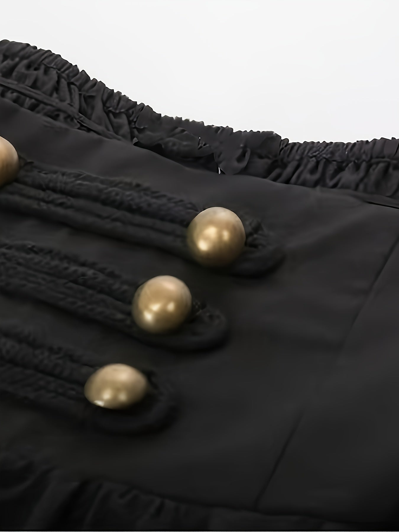 gbolsos Solid High Waist Button Decor Skirt, Casual A-line Ruffle Hem Lace Up Skirt, Women's Clothing