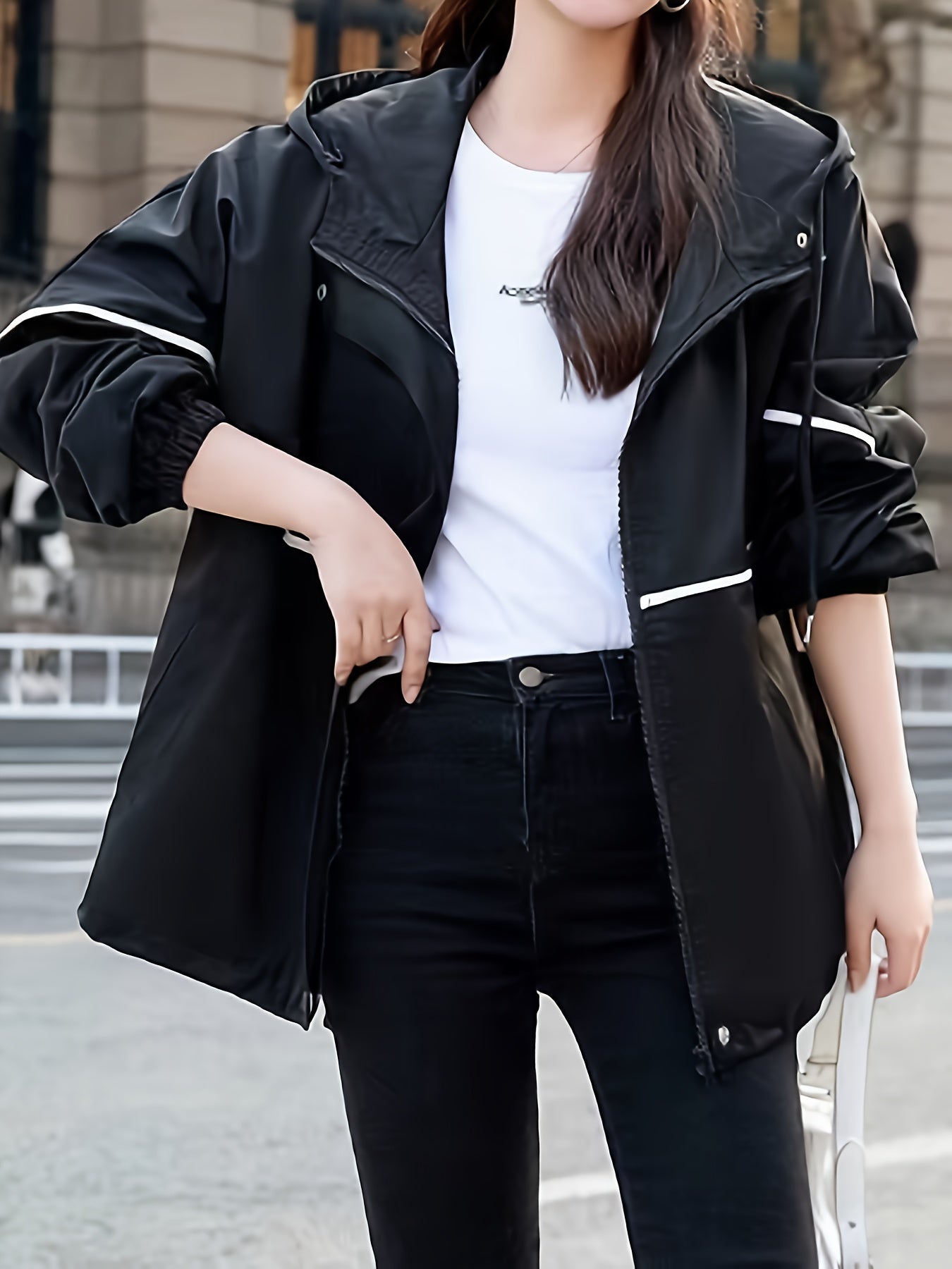 gbolsos Drawstring Pocket Hooded Jacket, Casual Long Sleeve Jacket For Spring & Fall, Women's Clothing
