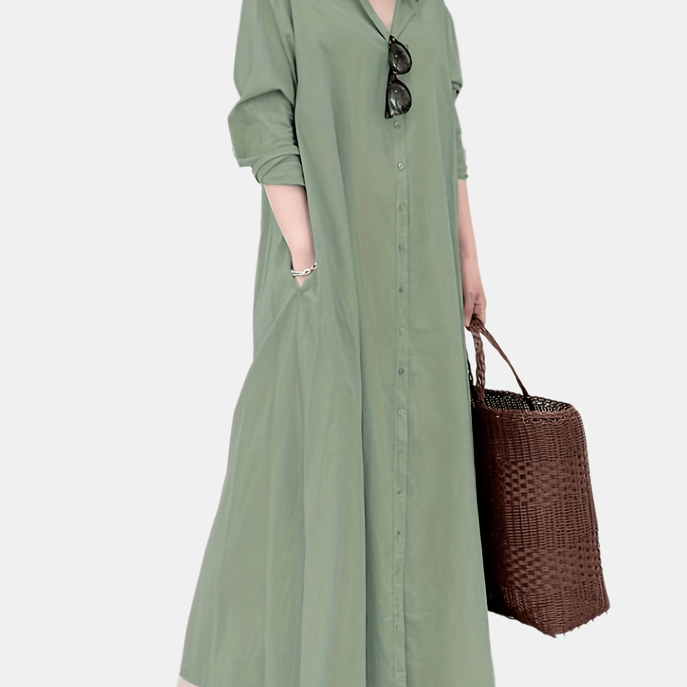 gbolsos Button Front Kaftan Dress, Casual Solid Long Sleeve Maxi Dress, Women's Clothing
