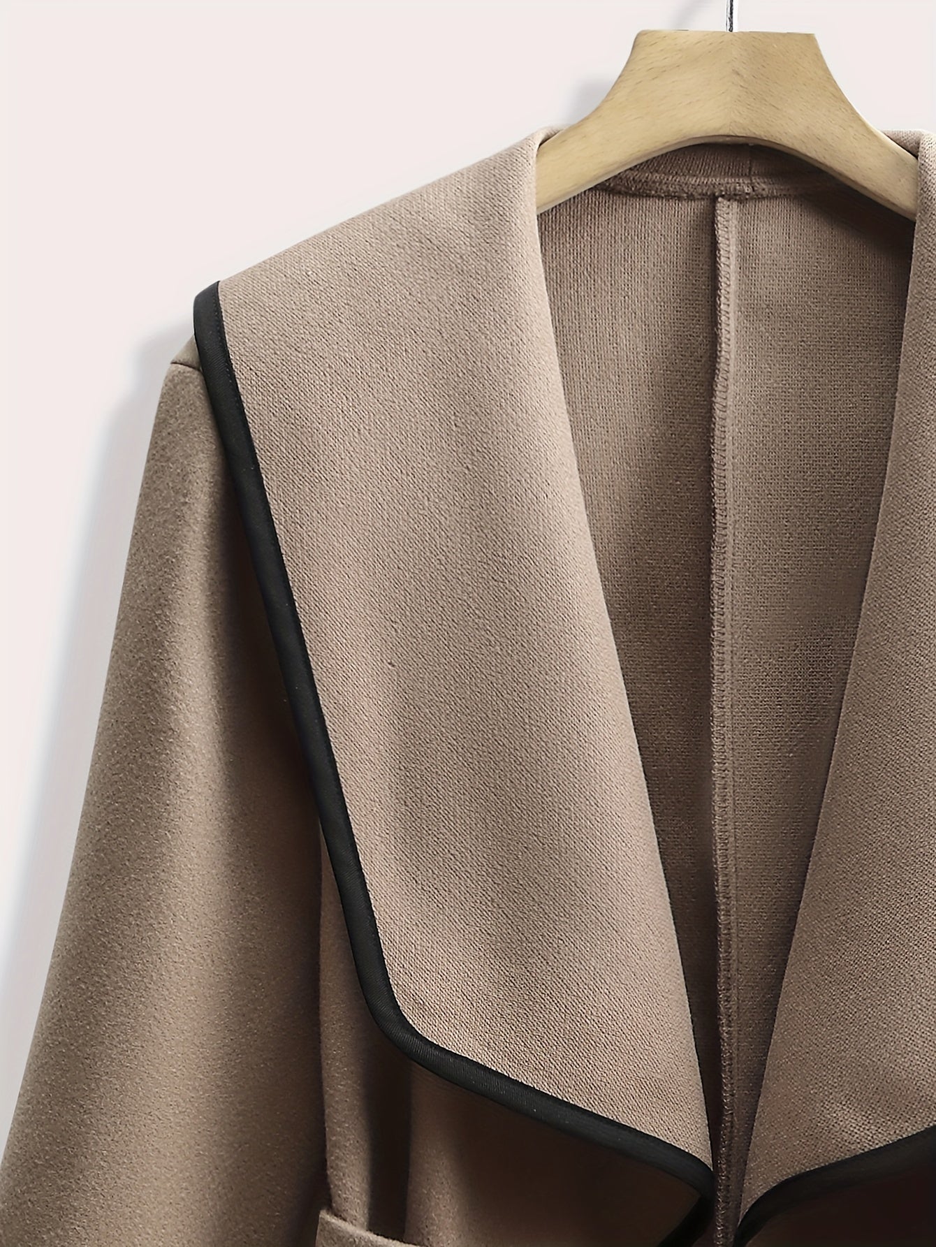 Plus Size Elegant Coat, Women's Plus Solid Long Sleeve Open Front Waterfall Collar Asymmetric Hem Overcoat With Belt