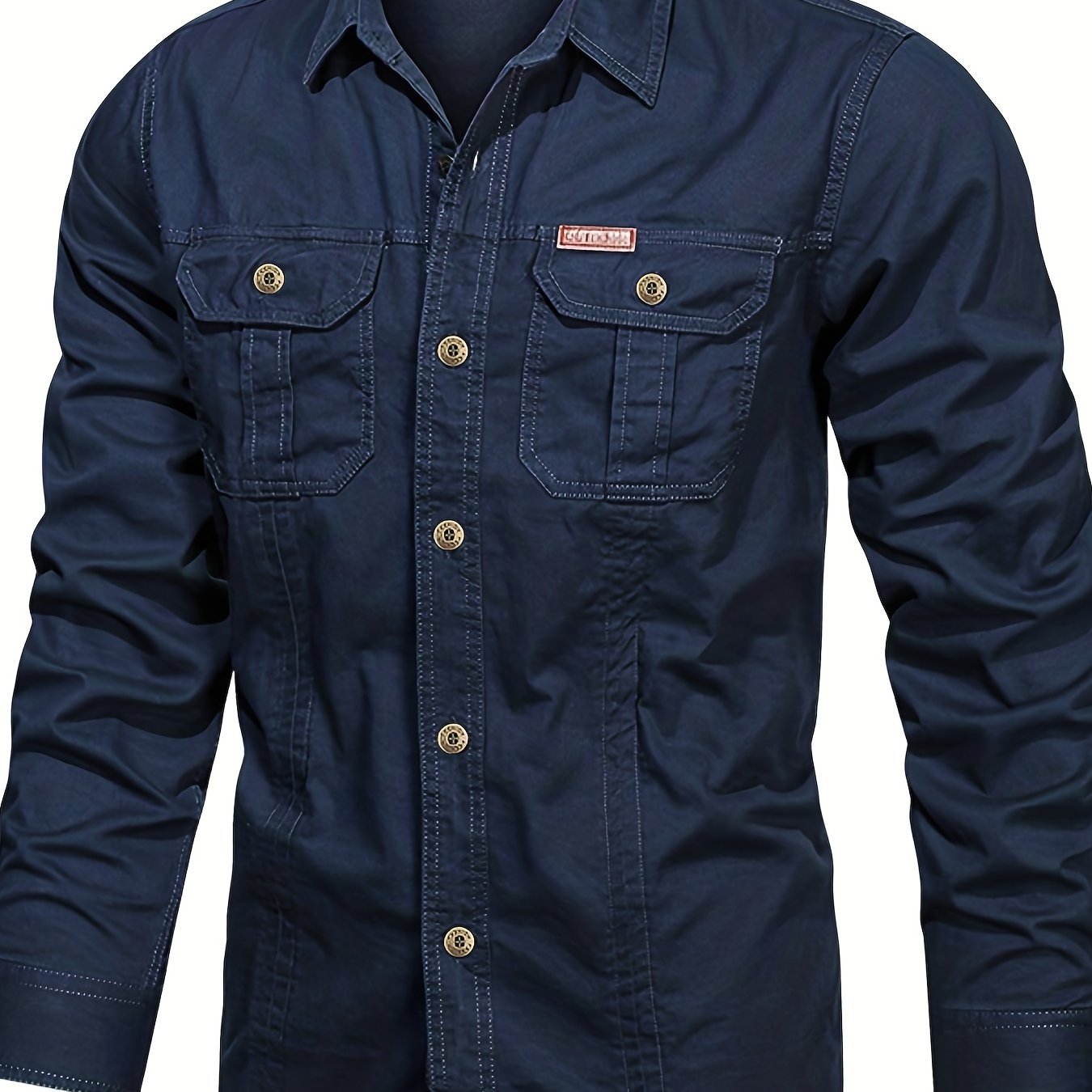 gbolsos Trendy Men's Casual Long Sleeve Cargo Shirt With Pockets, Men's Shirt For Spring Autumn, Tops For Men