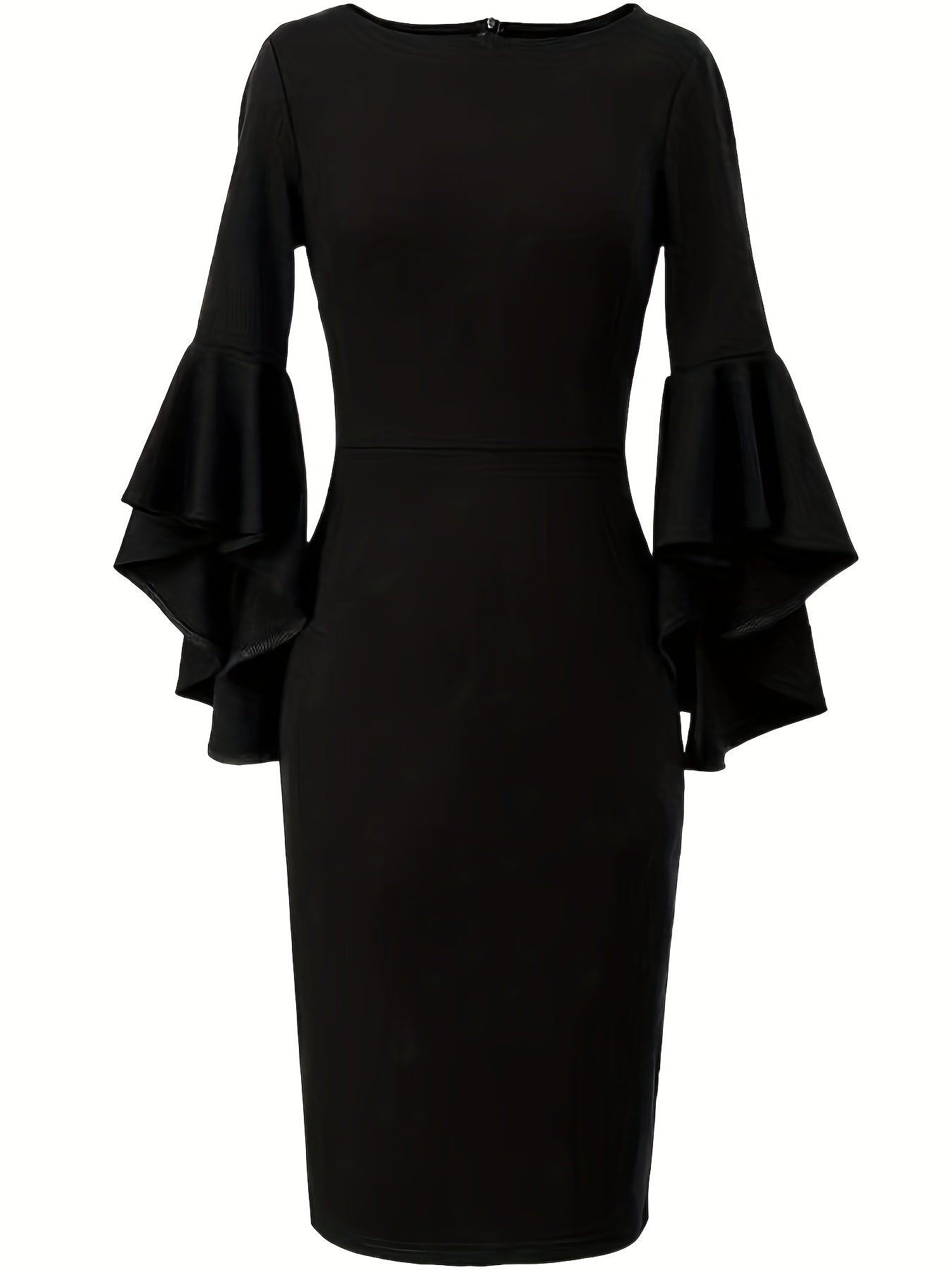 gbolsos Solid Flare Sleeve Slim Dress, Elegant Bodycon Dress For Party & Banquet, Women's Clothing