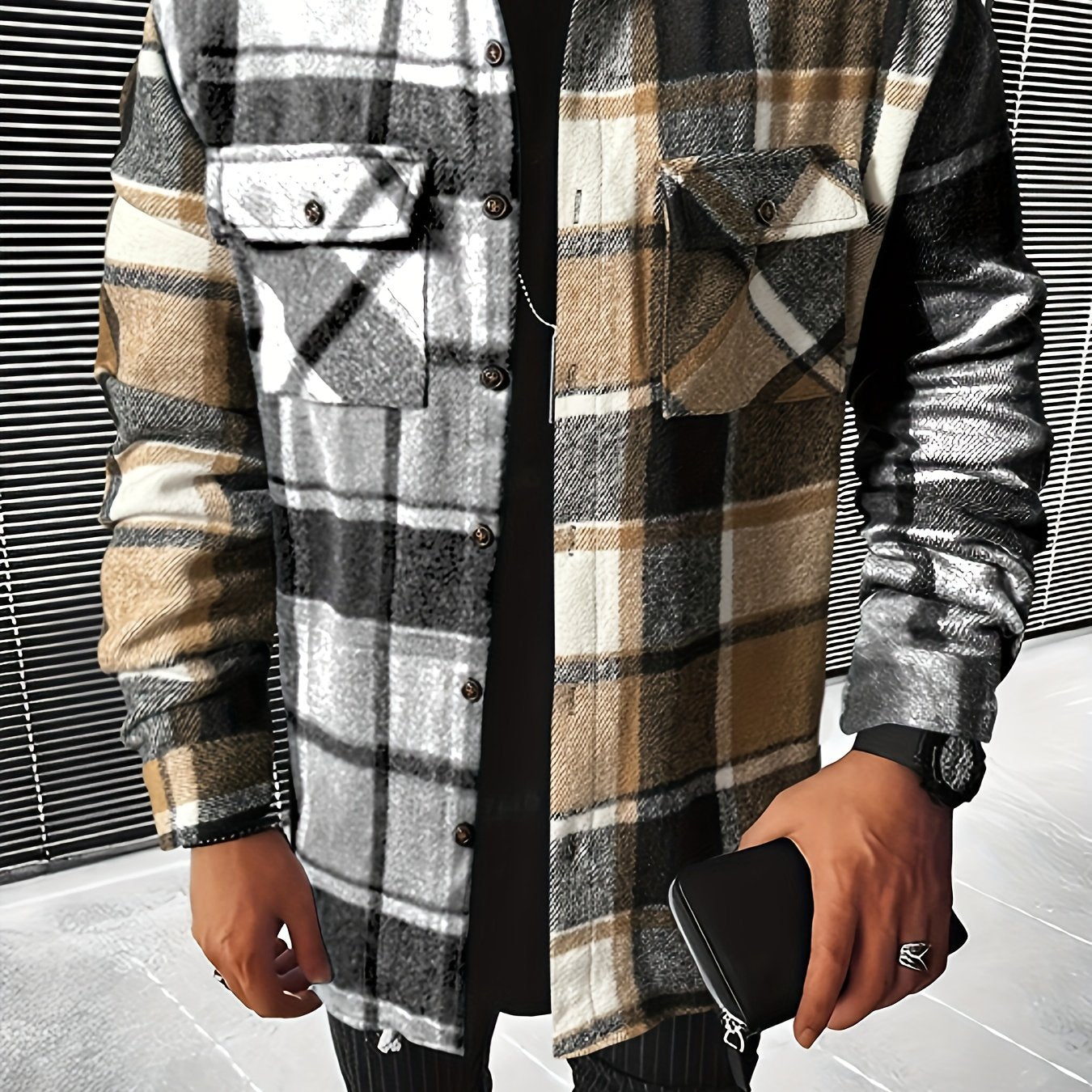 gbolsos Men's Classic Plaid Shirt Top Turn-Down Collar Long Sleeve Closure Regular Fit Male Casual Shirt For Daily