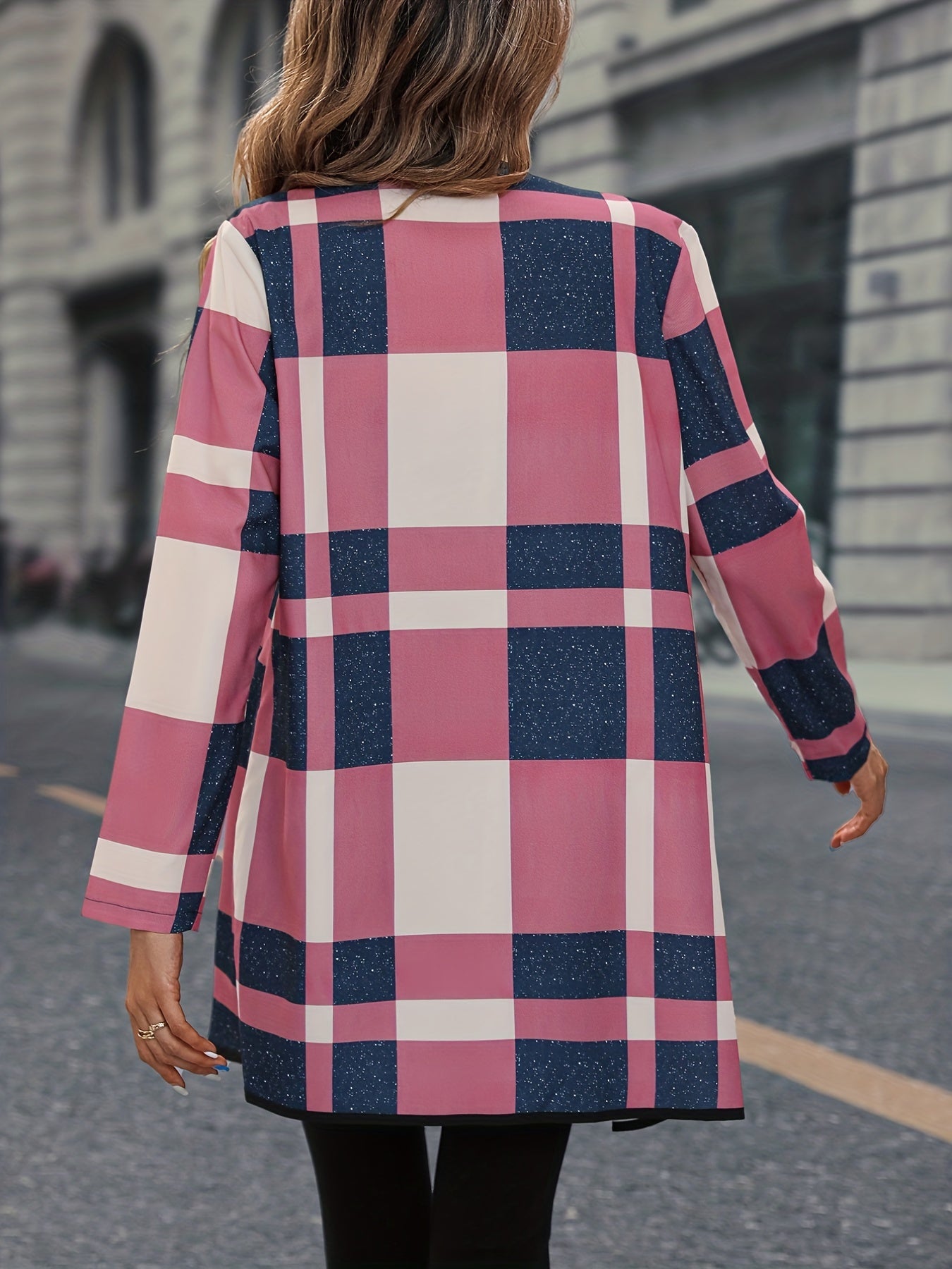 gbolsos Plaid Print Cardigan, Casual Open Front Long Sleeve Outerwear, Women's Clothing