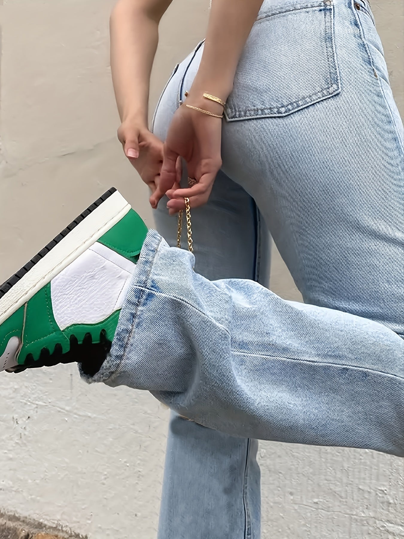 gbolsos Blue High Waist Straight Jeans, High Rise Slash Pockets Loose Fit Denim Pants, Women's Denim Jeans & Clothing