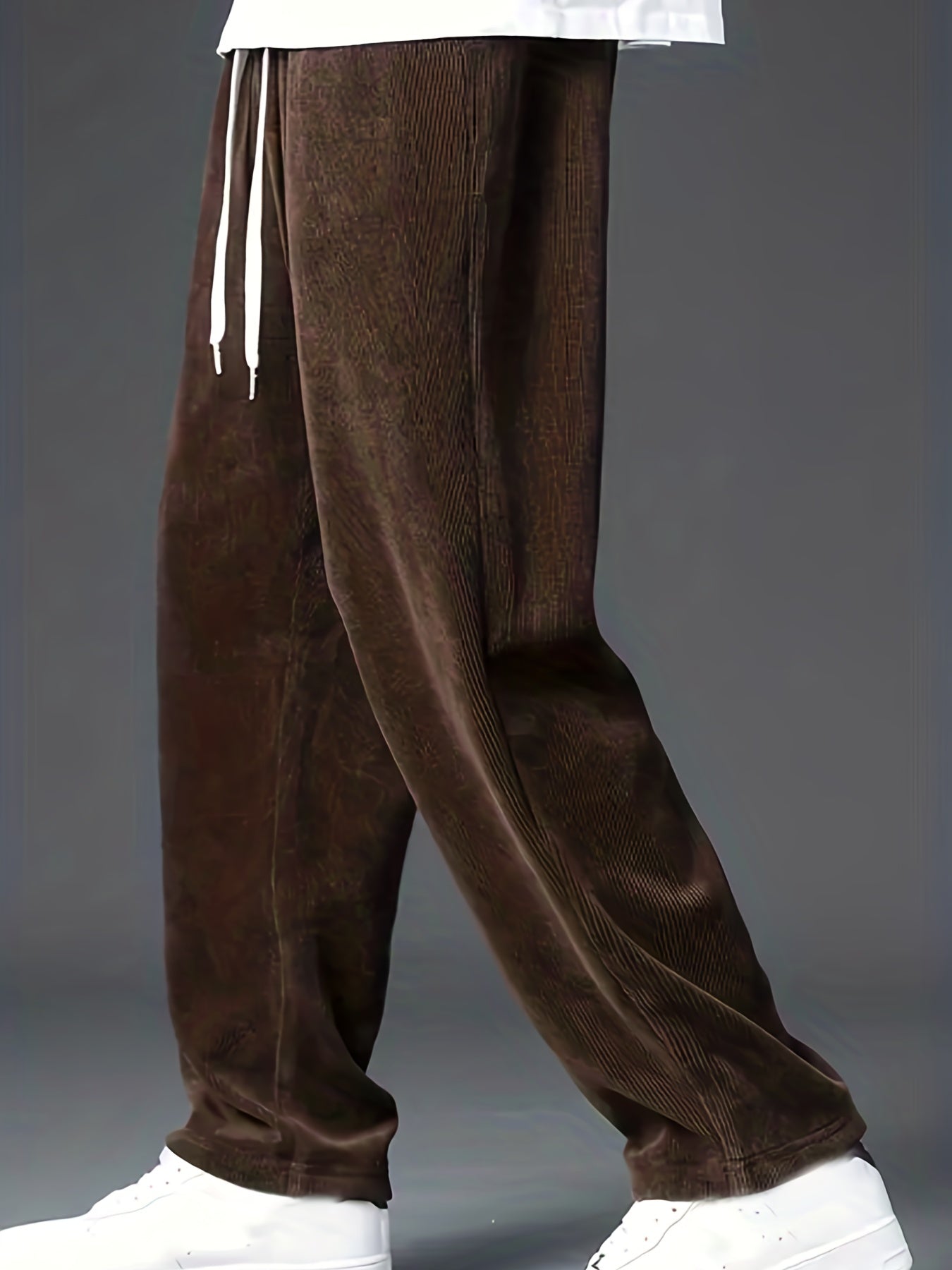 gbolsos Men's Corduroy Comfy Straight Leg Pants, Casual Loose Fit Mopping Trousers For Fall Winter