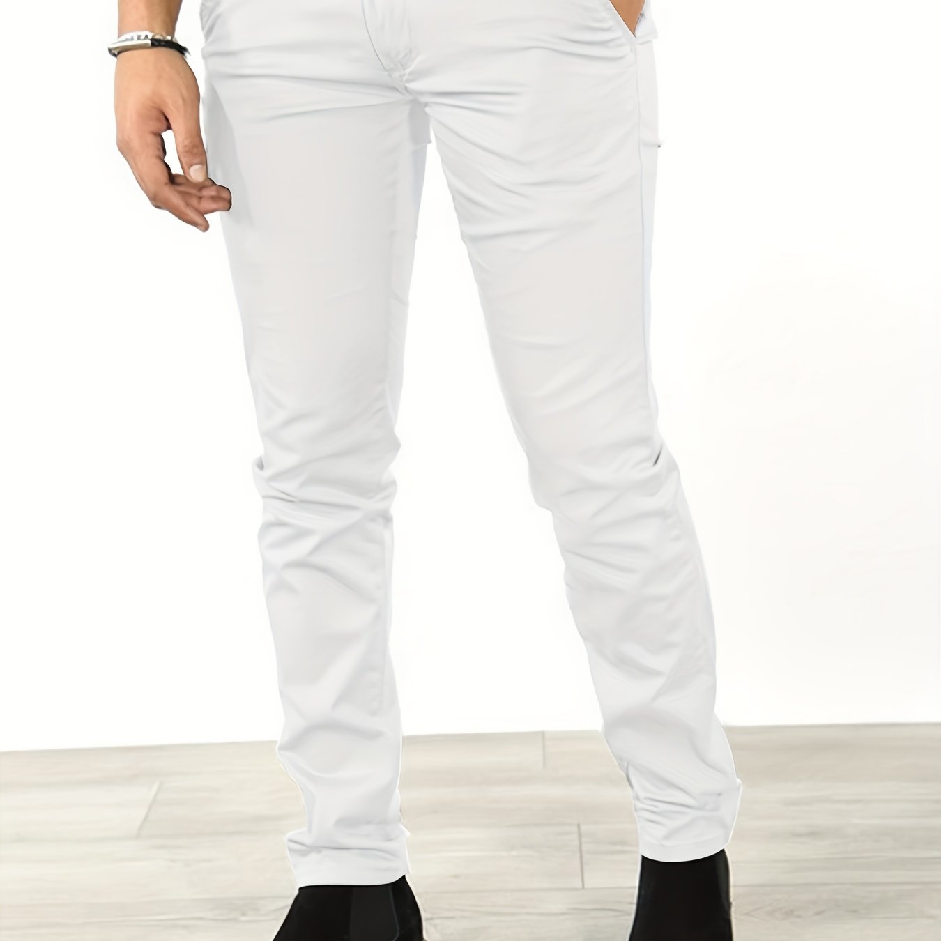 gbolsos Slim Fit Tapered Slacks, Men's Casual Slightly Stretch Solid Color All Match Pants For All Seasons Business