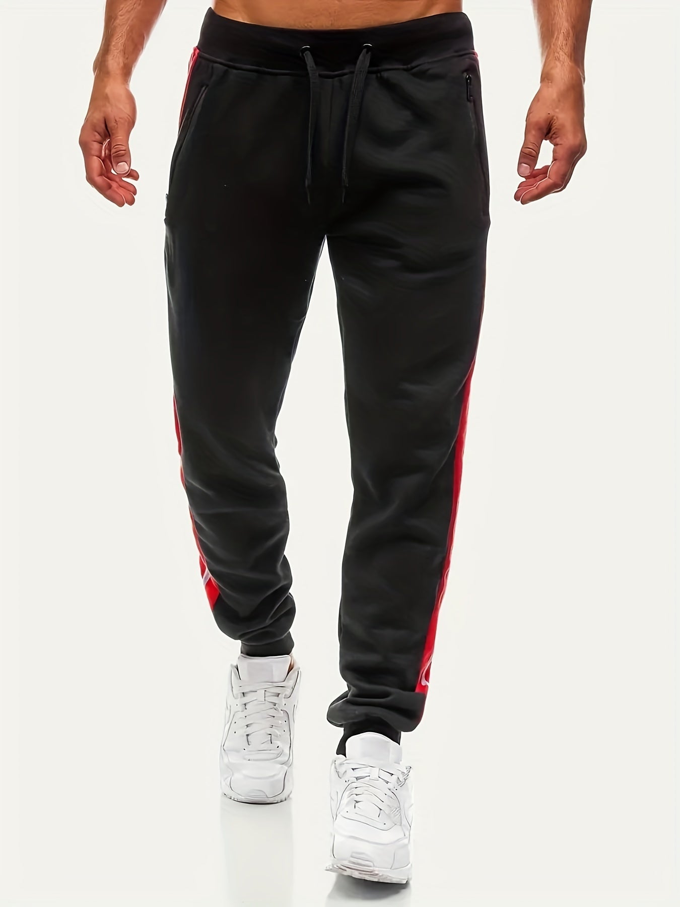 gbolsos Zipper Pocket Joggers, Men's Casual Loose Fit Slightly Stretch Waist Drawstring Pants For The Four Seasons Fitness Cycling