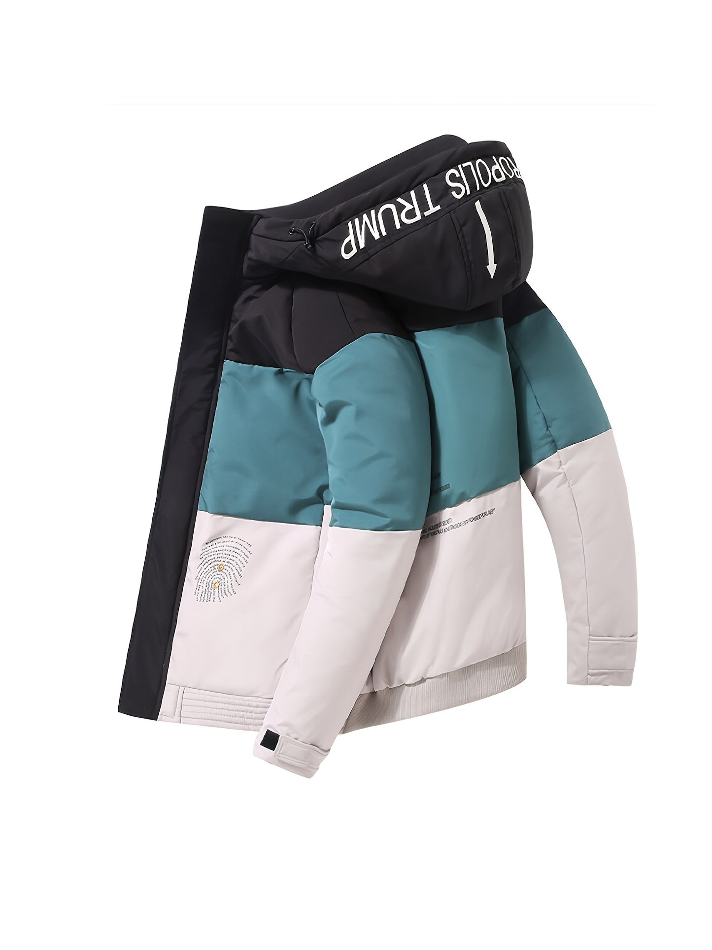 gbolsos Warm Lightweight Puffer Color Block Hooded Jackets, Men's Casual Classic Design Outwears For Fall Winter
