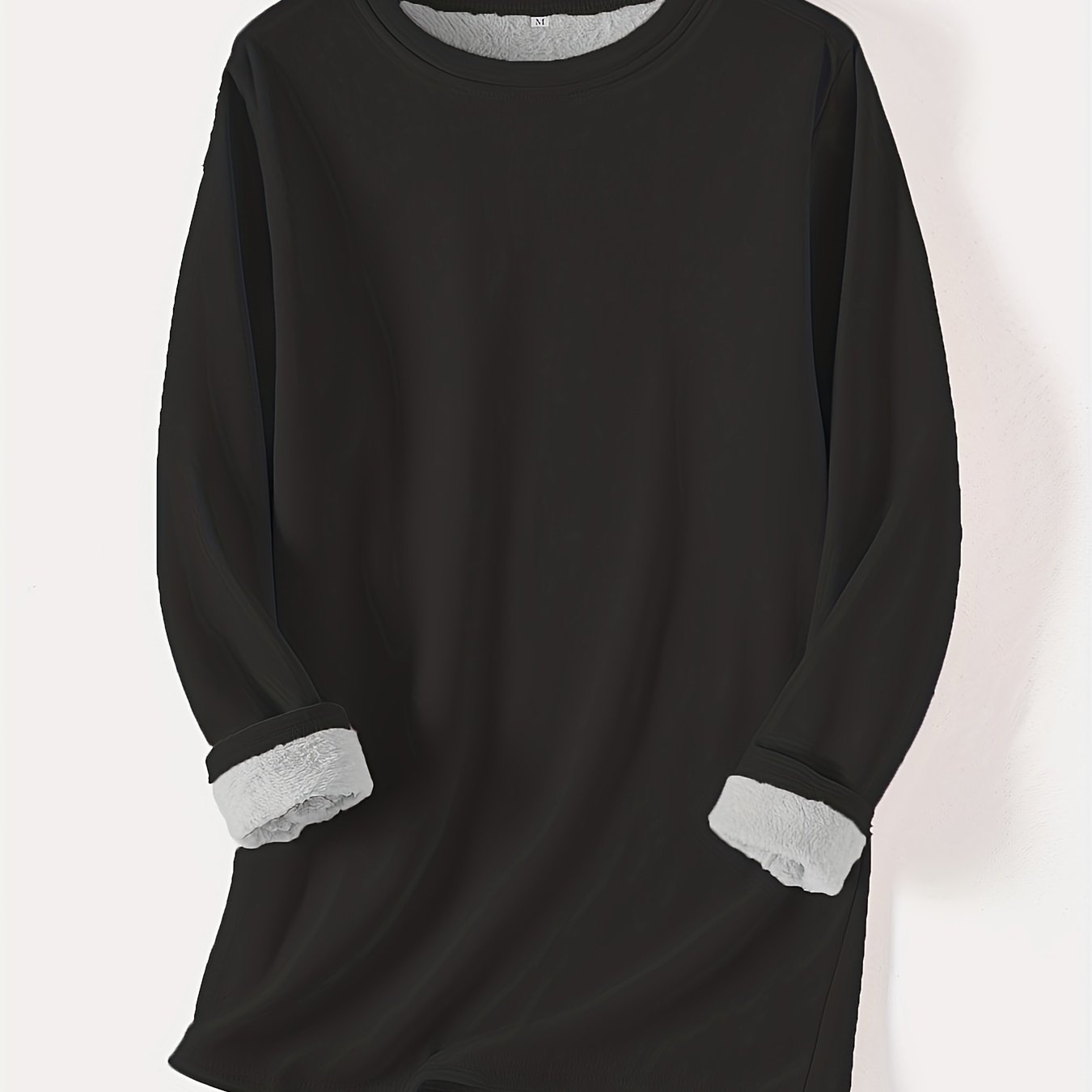 gbolsos Solid Crew Neck Thermal Sweatshirt, Casual Long Sleeve Simple Sweatshirt For Fall & Winter, Women's Clothing