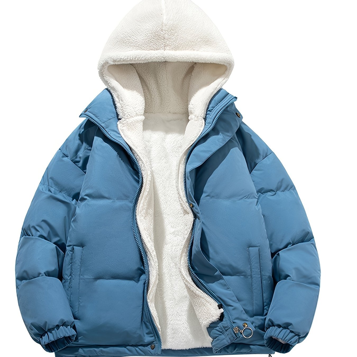 gbolsos Warm Fleece Hooded Winter Jacket, Men's Casual Cotton Padded Coat For Fall Winter