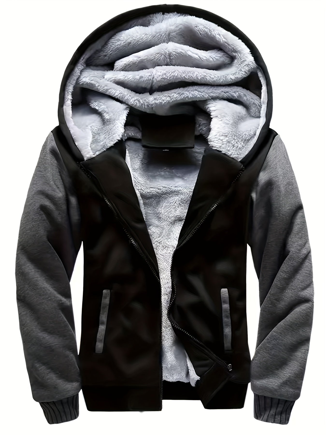 gbolsos Warm Fleece Hooded Winter Hooded Jacket, Men's Casual Stretch Zip Up Jacket Coat For Fall Winter
