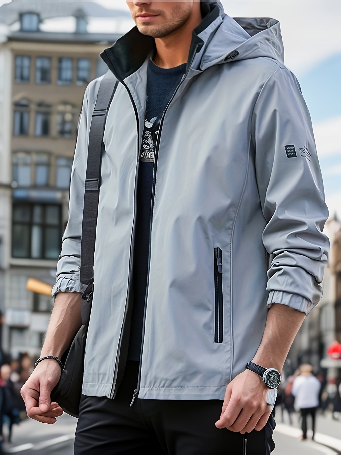 gbolsos Men's Windbreaker Detachable Hooded Jacket, Zipper Pockets Jackets By Activity For Outdoor Activities
