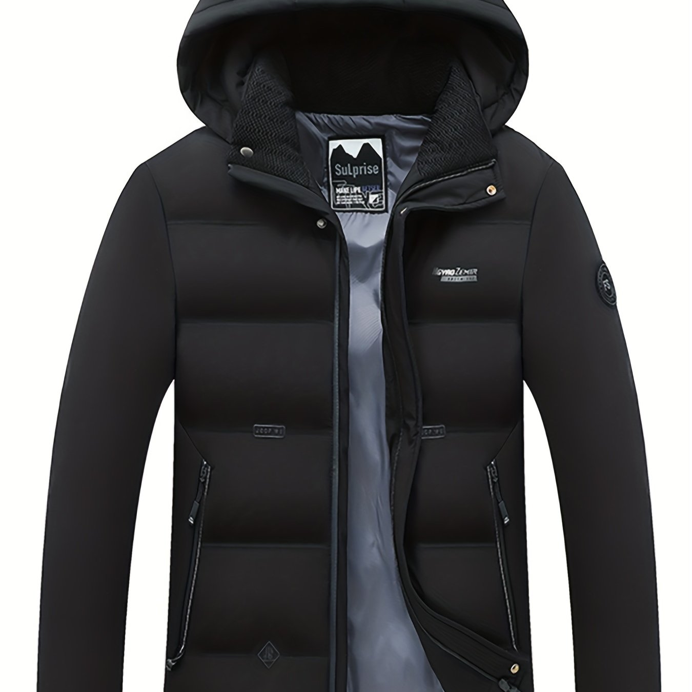 gbolsos Men's Classic Design Padded Hooded Jacket, Men Casual Padded Coat Windbreaker Zipper Pocket Stand Collar For Men Winter