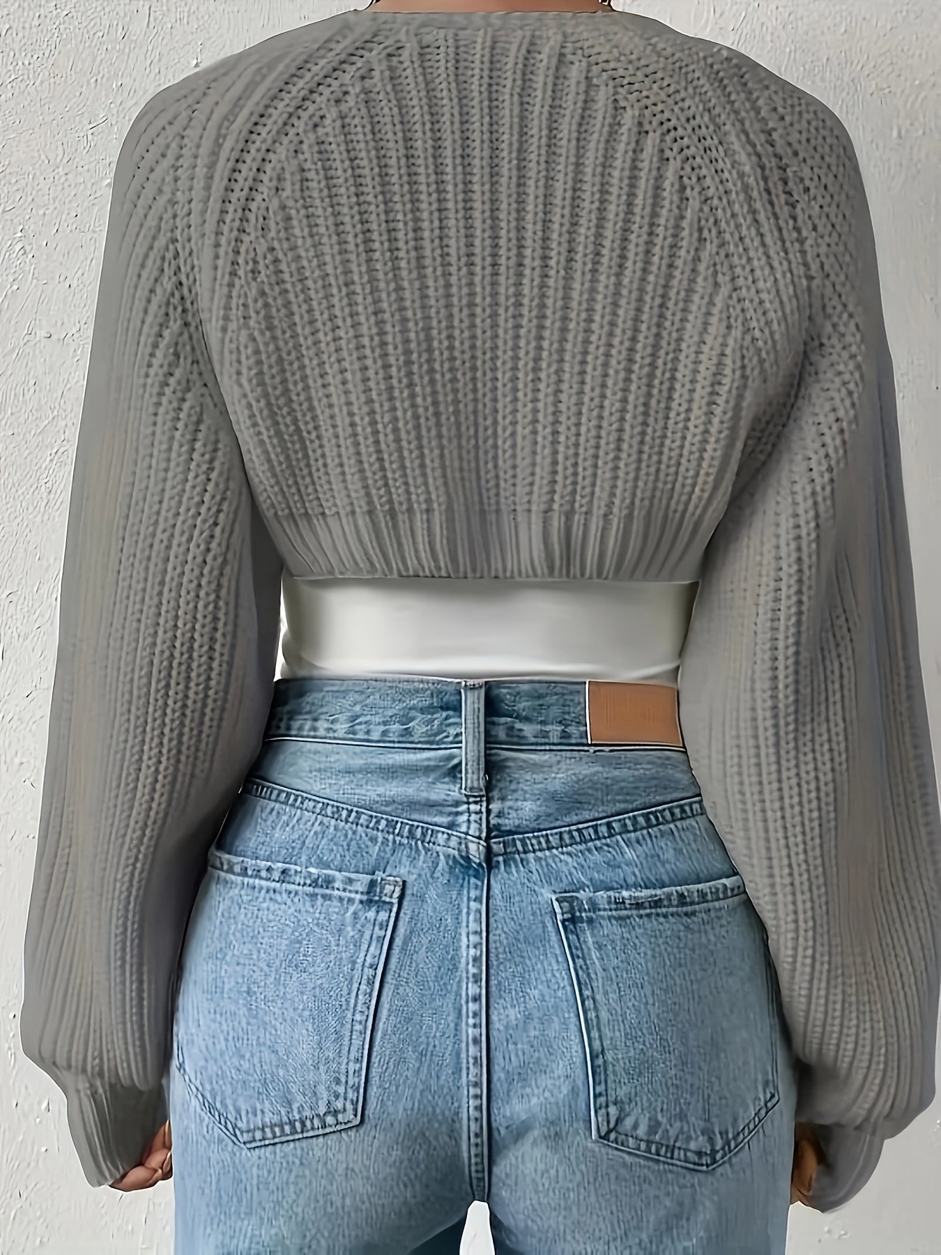gbolsos Solid Open Front Crop Cardigan, Casual Long Sleeve Cardigan For Spring & Fall, Women's Clothing