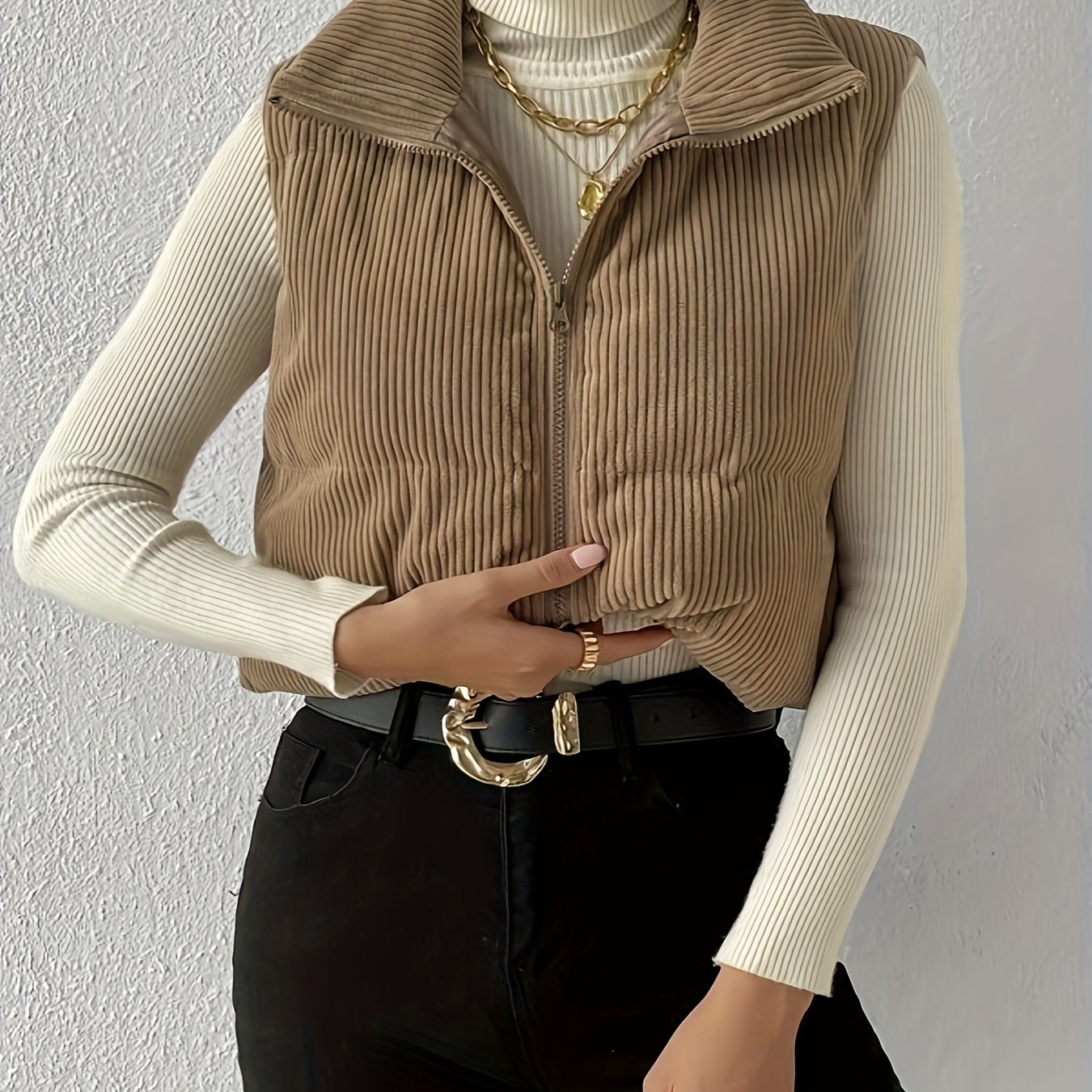 gbolsos Zip Up High Neck Vest, Casual Solid Simple Sleeveless Vest, Women's Clothing