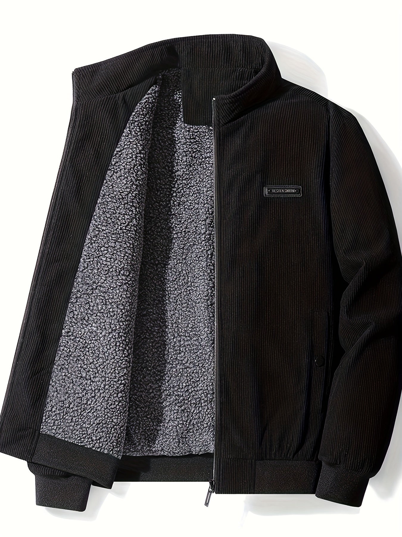 gbolsos Warm Fleece Corduroy Jacket, Vintage Style Stand Collar Stretch Jacket Coat For Fall Winter
