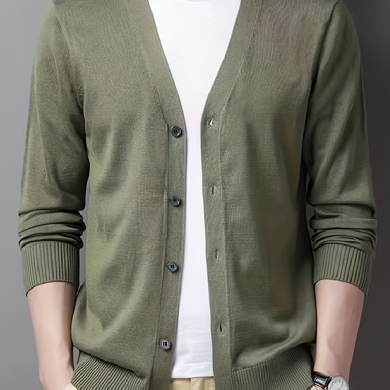 gbolsos Men's V-neck Casual Cardigan, Plain Thermal Regular Fit Knit Sweater For Spring Autumn