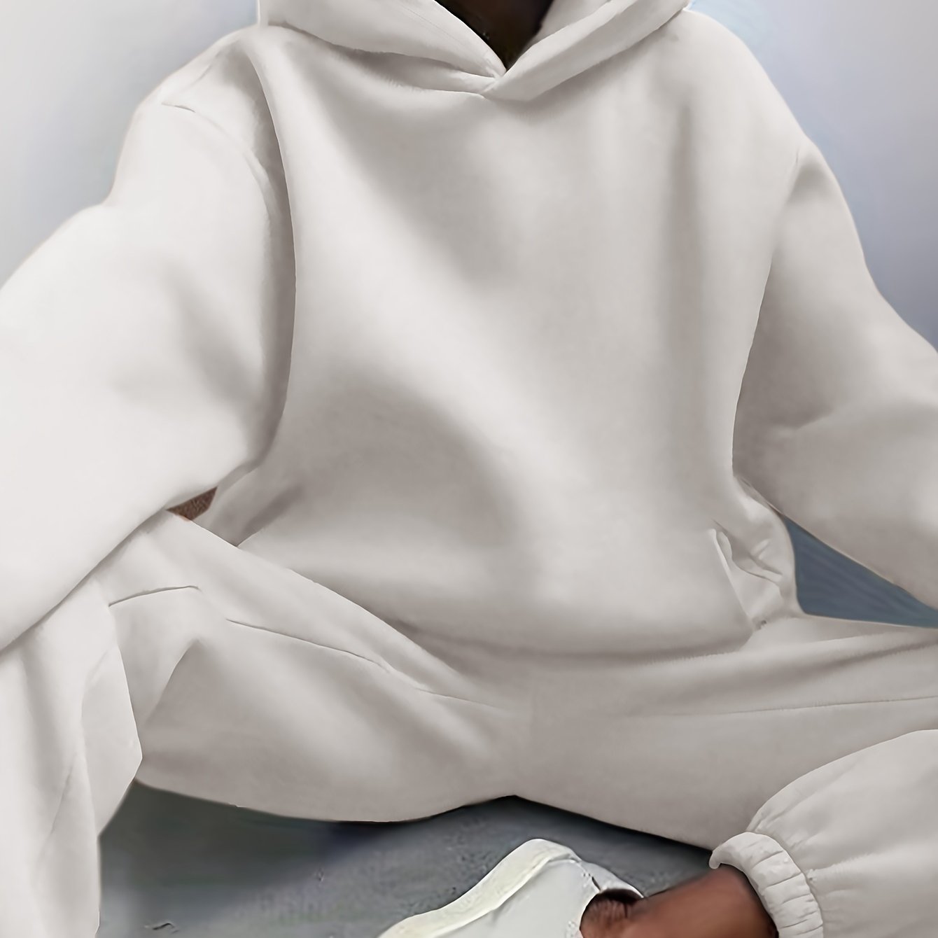 gbolsos Casual Solid Two-piece Set, Drop Shoulder Long Sleeve Hoodies & Elastic Waist Jogger Pants Outfits, Women's Clothing