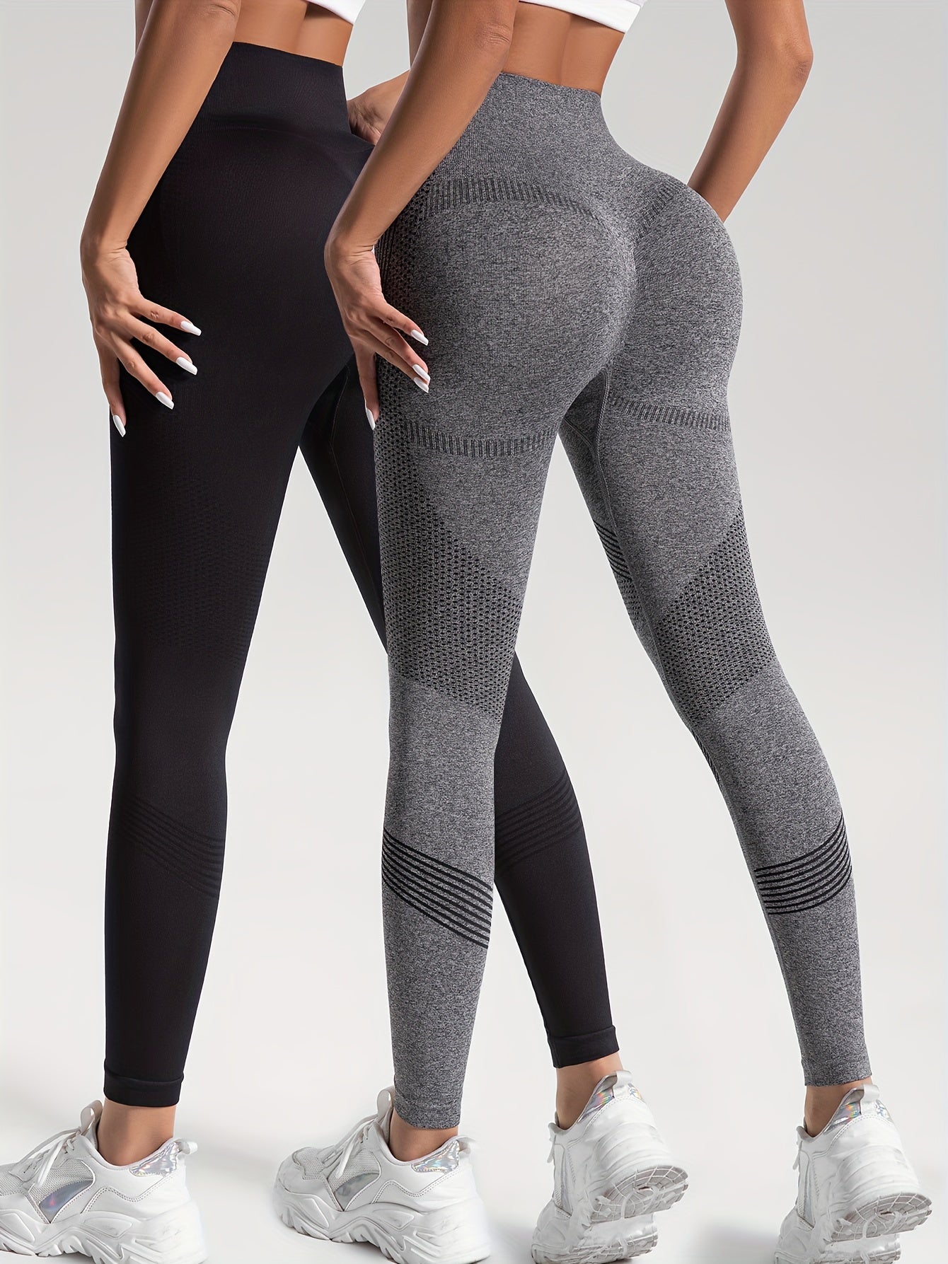 gbolsos 2pcs Solid Color High-Stretch Fitness Yoga Sports Leggings, Soft Breathable Yoga Tight Pants, Women's Activewear