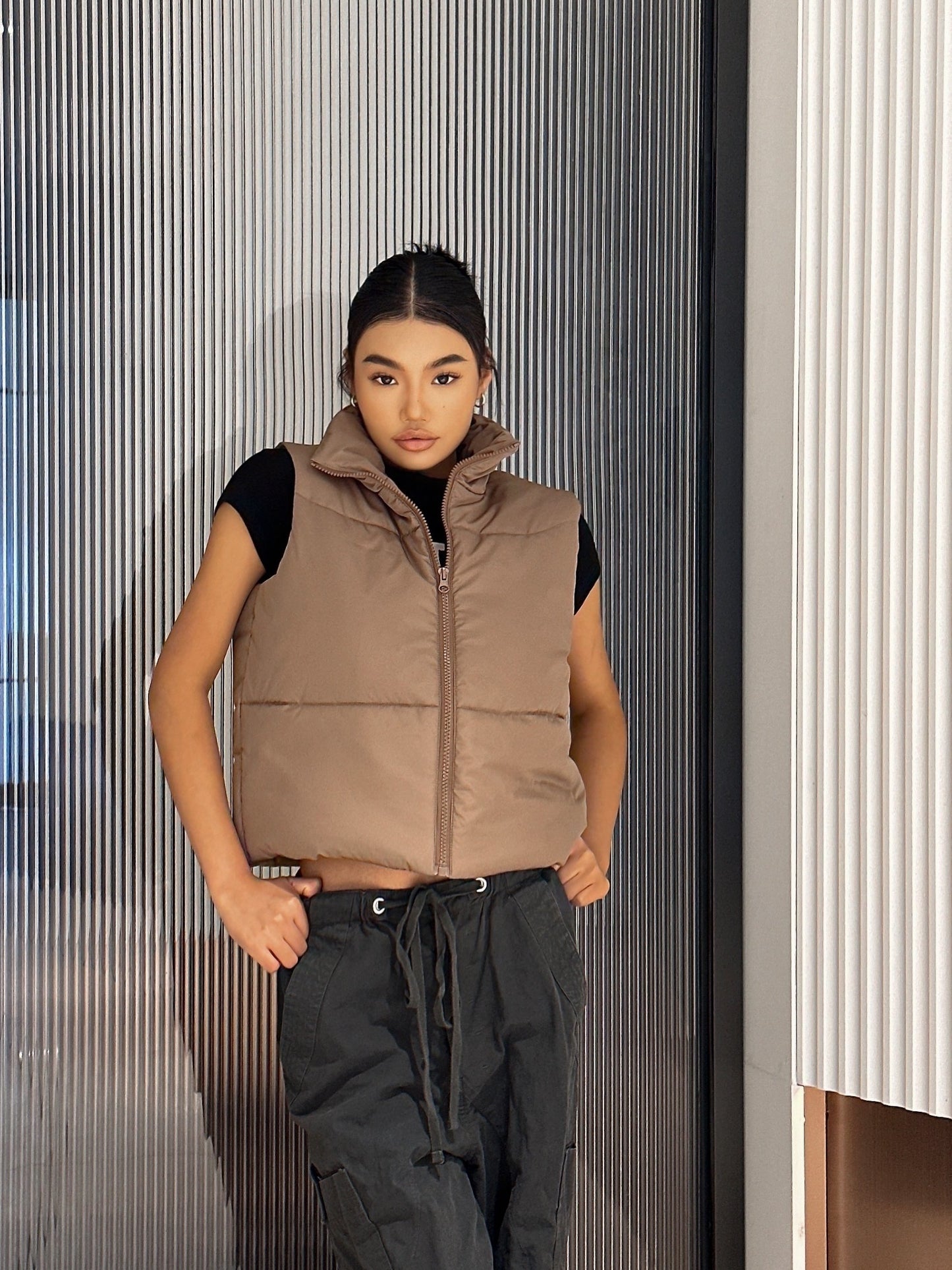 gbolsos Zip Up High Neck Vest, Casual Sleeveless Solid Warm Outerwear, Women's Clothing