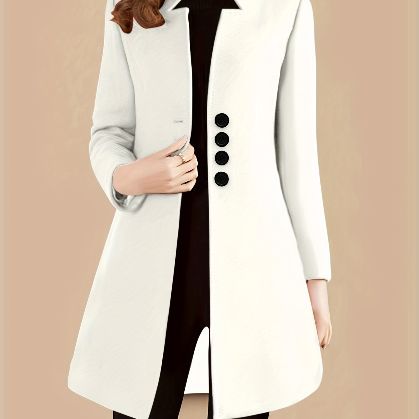 gbolsos Single Breasted Solid Coat, Elegant Long Sleeve Versatile Outerwear, Women's Clothing