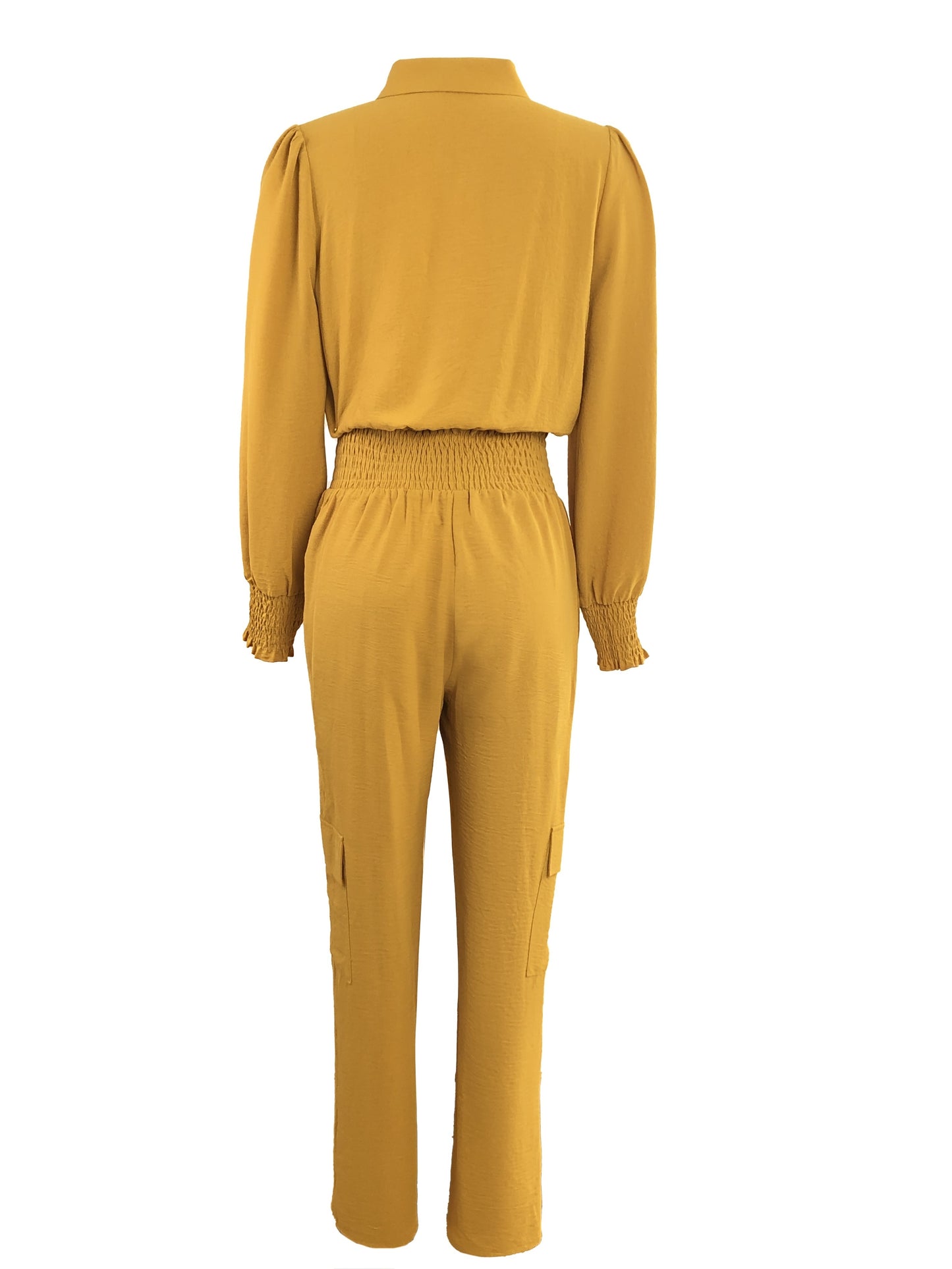 gbolsos Solid Casual Two-piece Set, Button Front Long Sleeve Tops & High Waist Pants Outfits, Women's Clothing