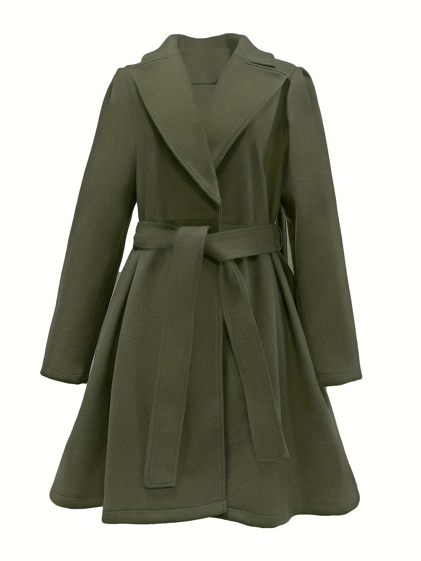 Tie Waist Lapel Coat, Solid Long Sleeve Casual Outwear For Winter & Fall, Women's Clothing