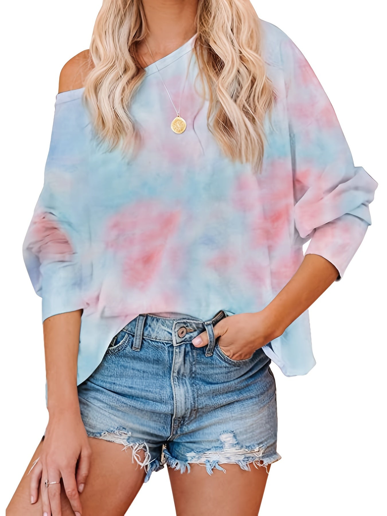 gbolsos Tie Dye Crew Neck Long Sleeve Pullover Top, Casual Everyday T-Shirt For Valentine's Day Gifts, Women's Clothing