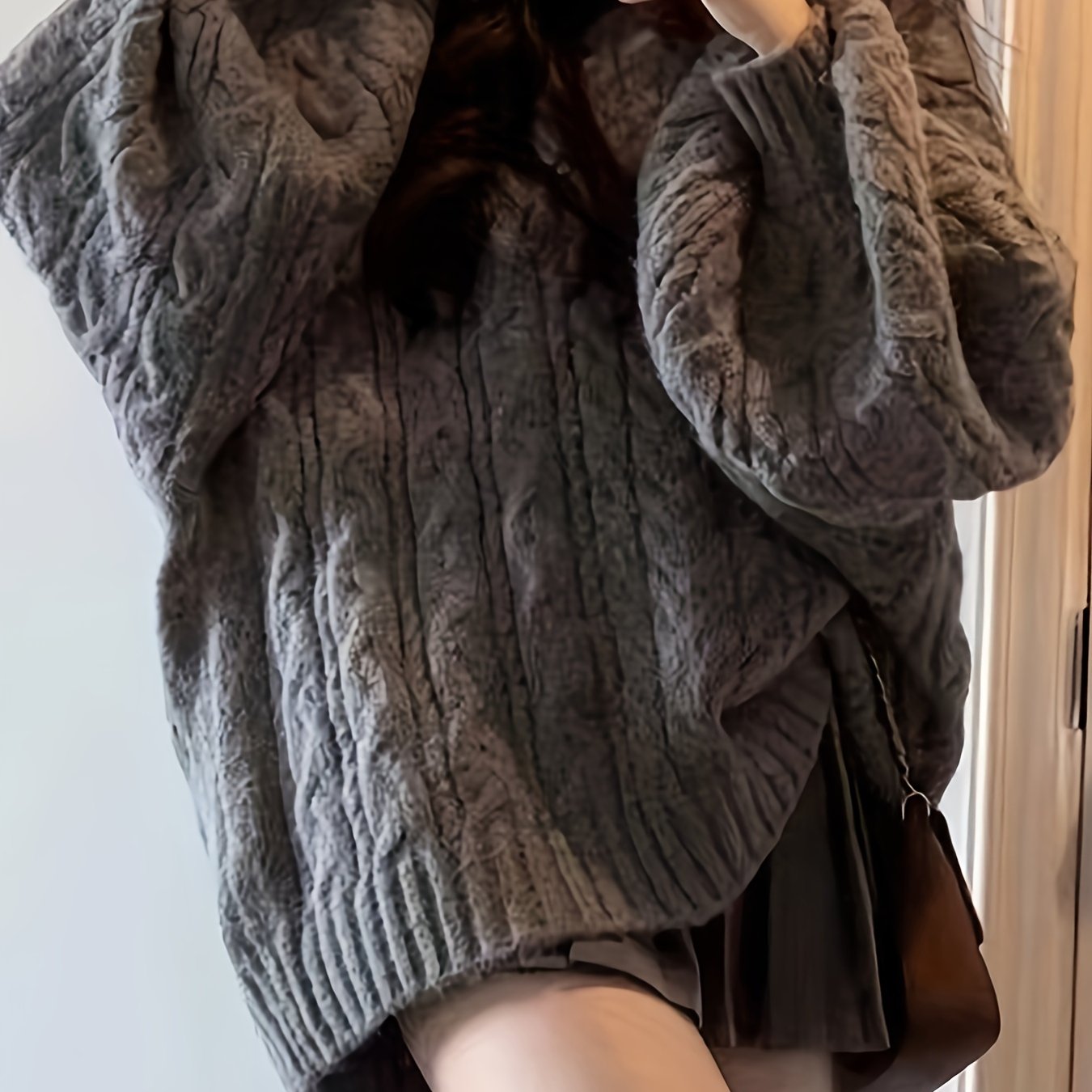gbolsos Solid Chunky Cable Knit Pullover Sweater, Vintage Long Sleeve Thick Oversized Sweater, Women's Clothing