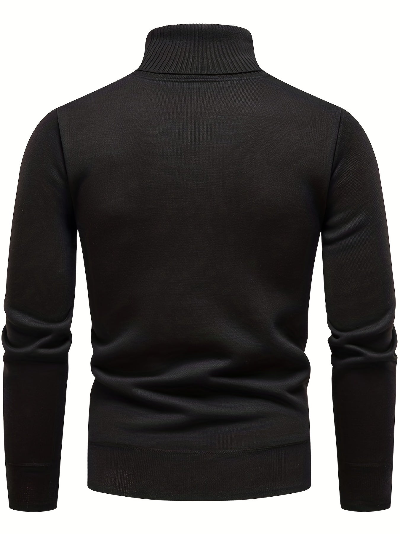 gbolsos Turtle Neck Knitted Sweater, Men's Casual Warm Solid Color Mid Stretch Pullover Sweater For Fall Winter