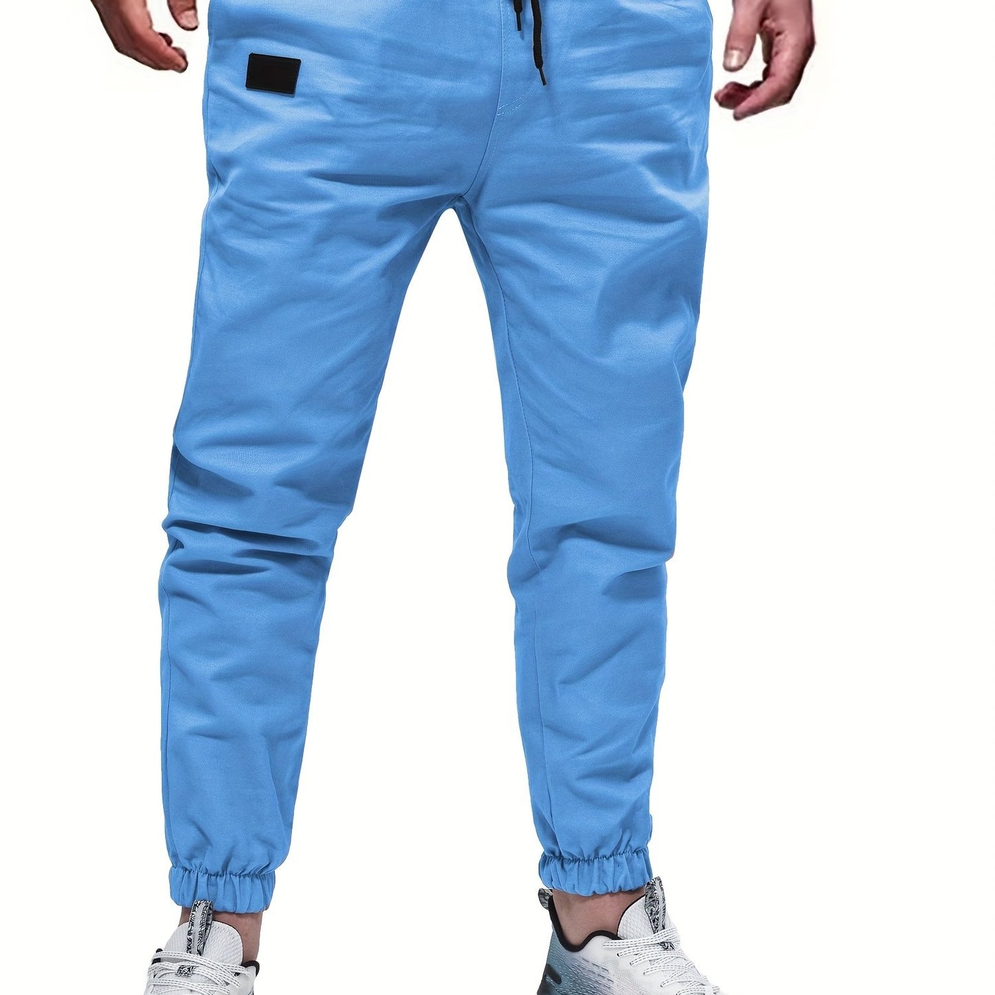 gbolsos Woven Cotton Blend Joggers, Men's Casual Solid Color Slightly Stretch Drawstring Pants For Spring Summer
