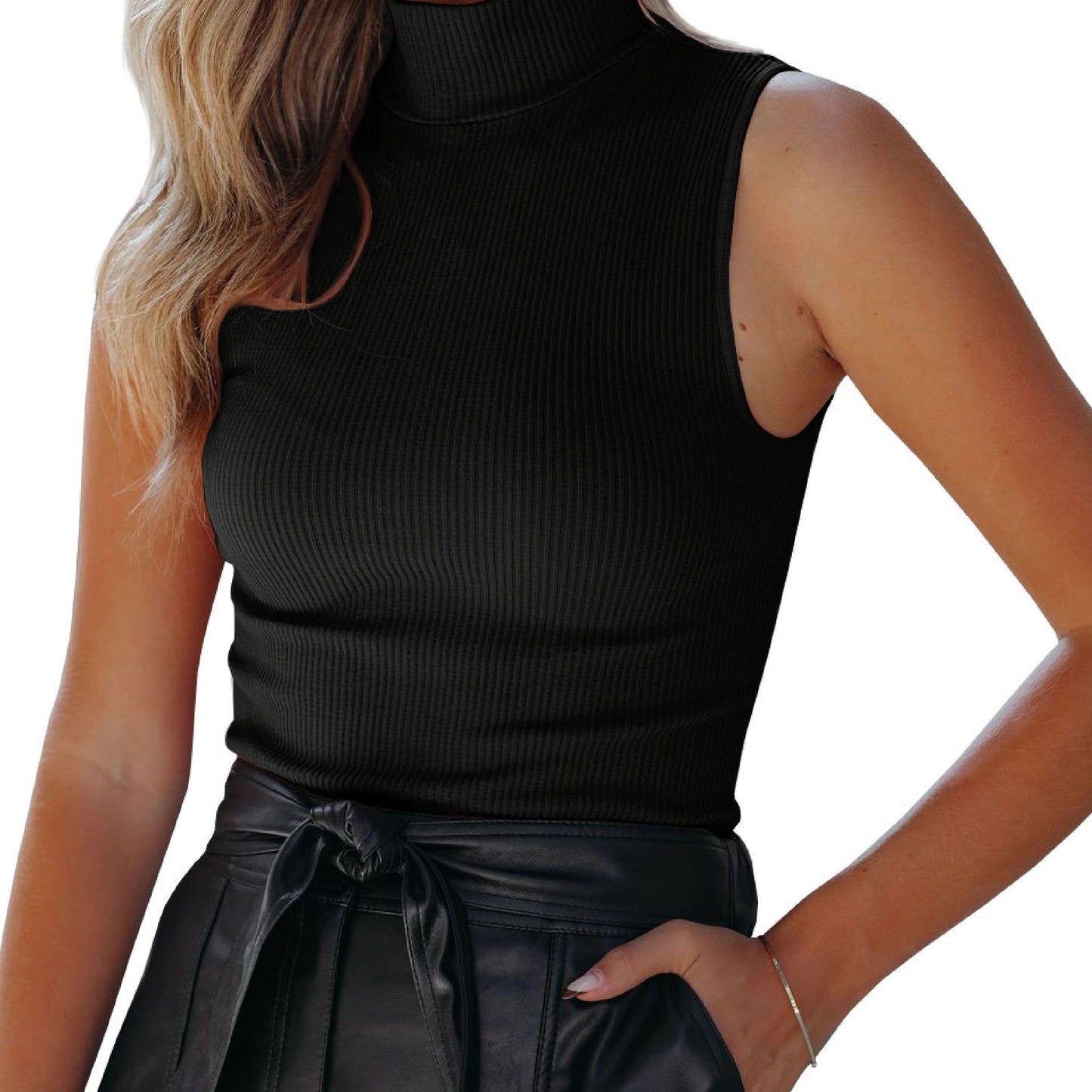 gbolsos Women's Sweater Casual Solid Turtleneck Knit Sweater Vest
