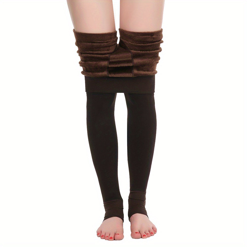 Plush Lined Crop Tights, Comfy Thermal High Waisted Elastic Leggings Pants, Women's Stockings & Hosiery