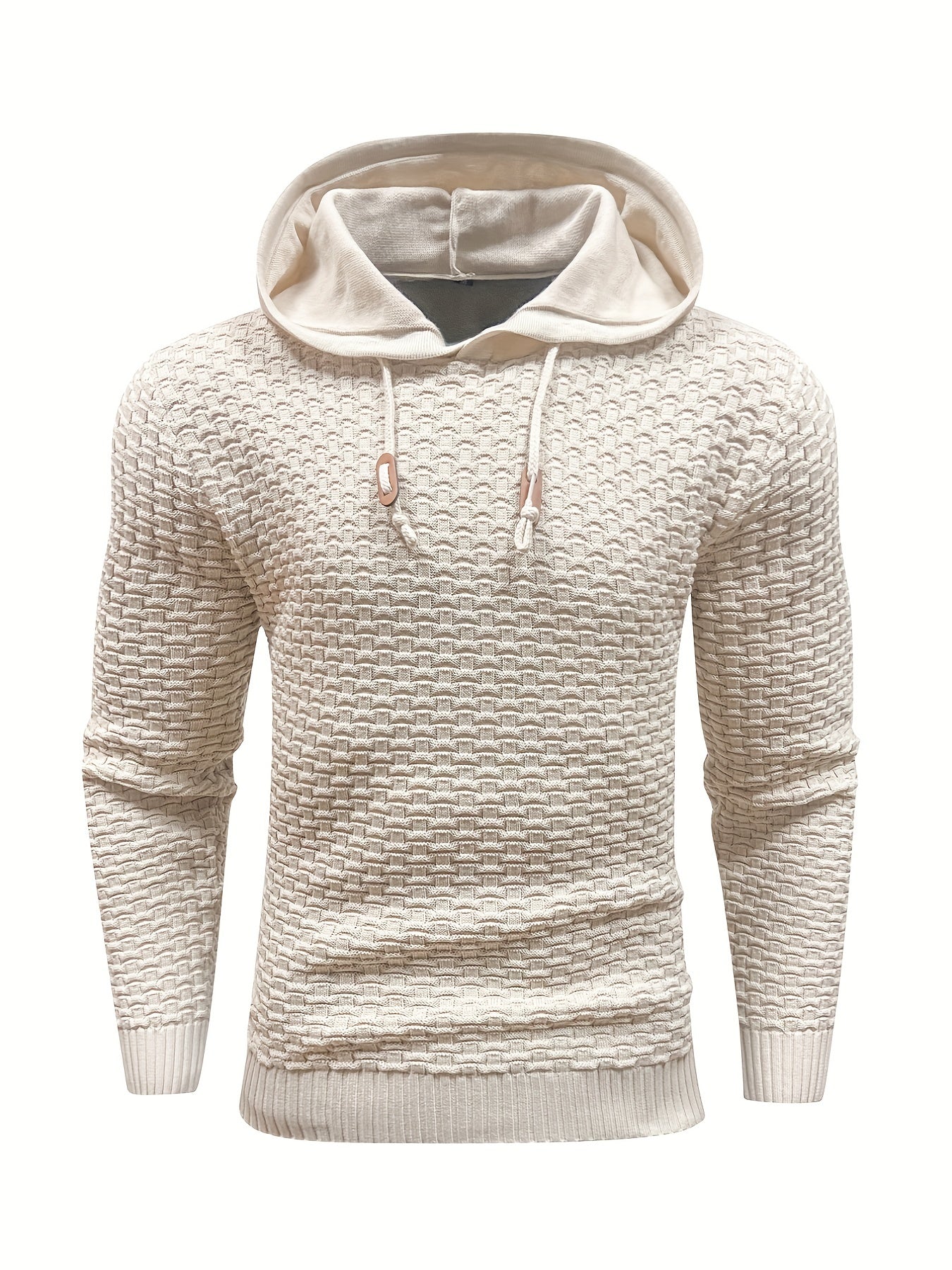 gbolsos Men's Solid Slim Fit Hooded Sweater For Spring & Autumn, Knit Pullover Sweater, Plus Size