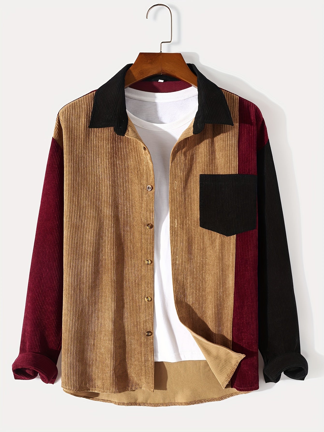 gbolsos Fashionable And Simple Men's Long Sleeve Multicolor Patchwork Casual Lapel Simple Jacket, Trendy And Versatile, Suitable For Dates