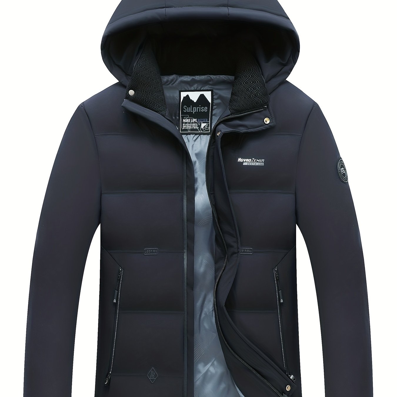 gbolsos Men's Classic Design Padded Hooded Jacket, Men Casual Padded Coat Windbreaker Zipper Pocket Stand Collar For Men Winter