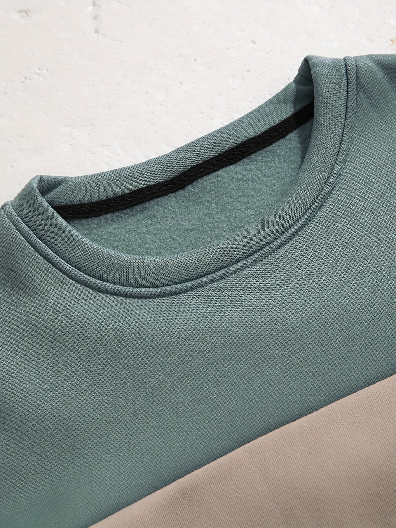 gbolsos Colorblock Sweatshirt, Men's Casual Solid Color Slightly Stretch Crew Neck Pullover Sweatshirt For Spring Fall