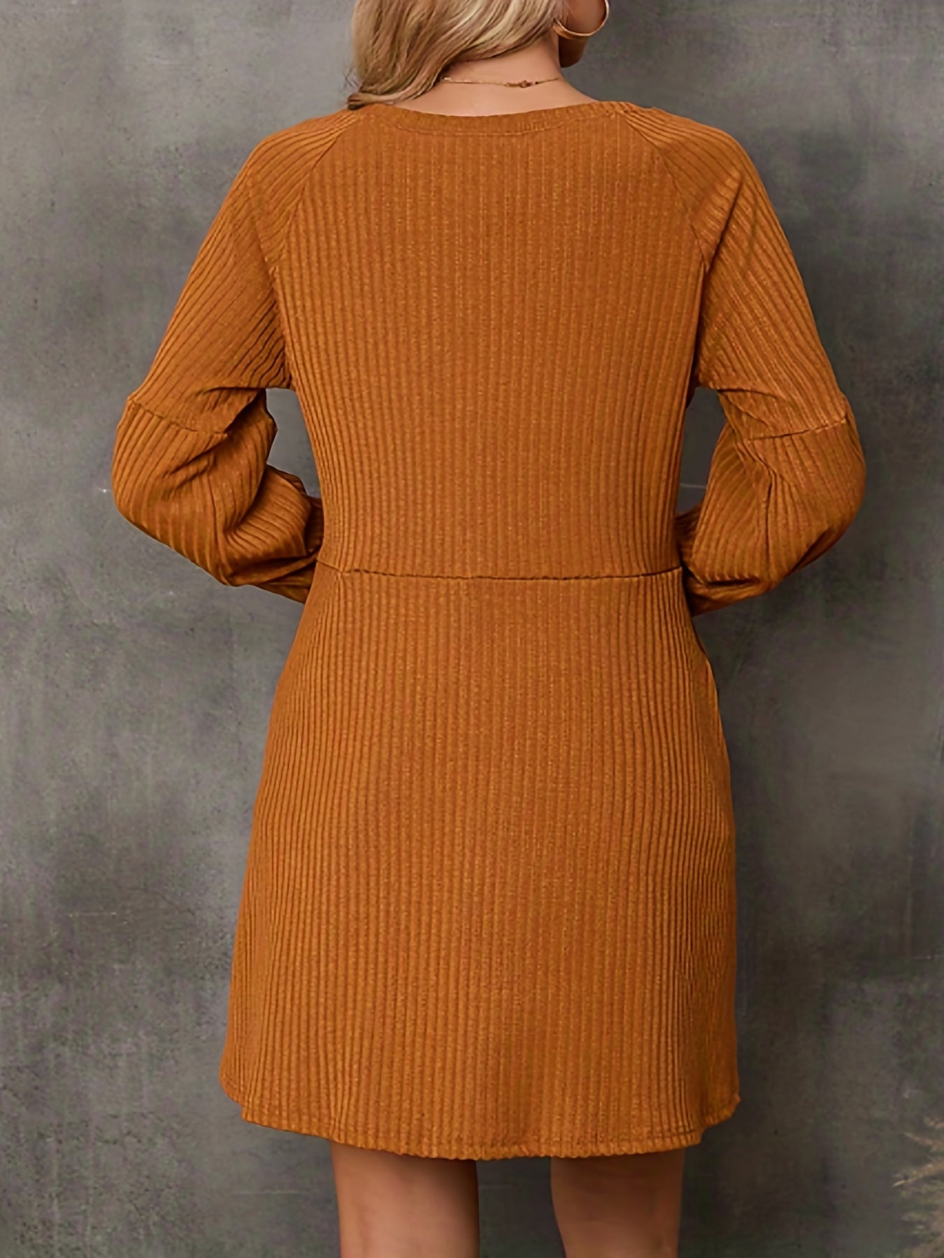 Solid Crew Neck Dress, Elegant Long Sleeve Dress For Fall & Winter, Women's Clothing