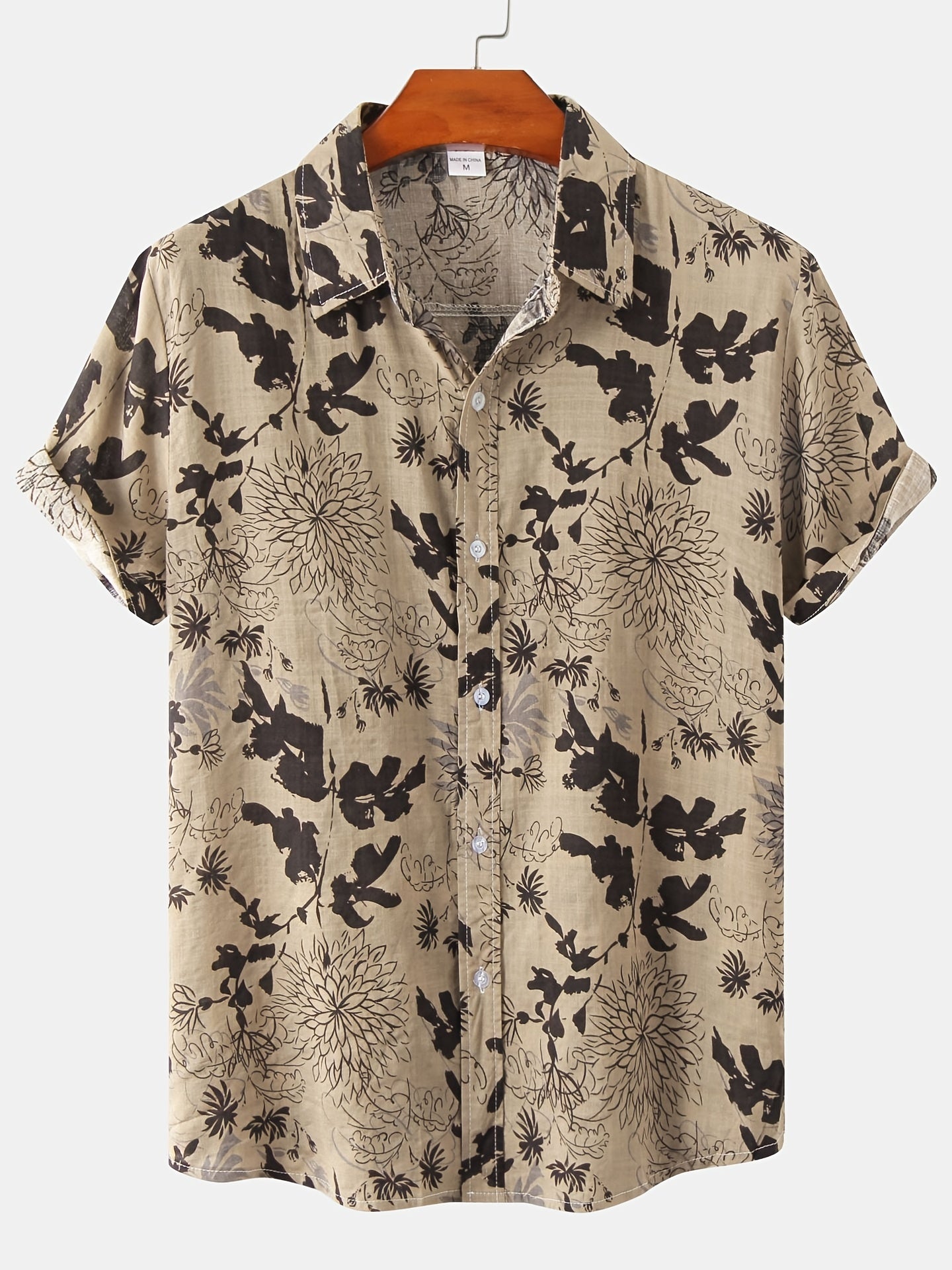 gbolsos Men's Casual Cotton Leaf And Flower Graphic Short Sleeve Shirt, Male Clothes For Summer