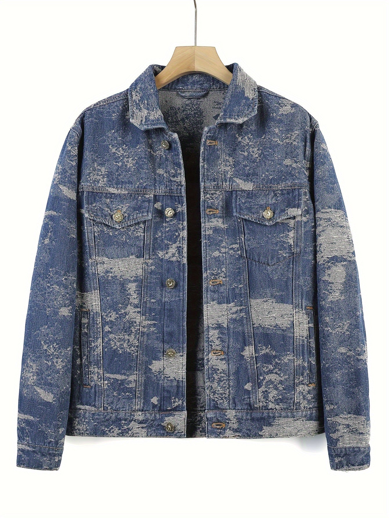 gbolsos Men's Casual Jacquard Set, Turndown Collar Chest Pocket Jacket And Loose Trendy Straight Leg Pants For Spring Autumn