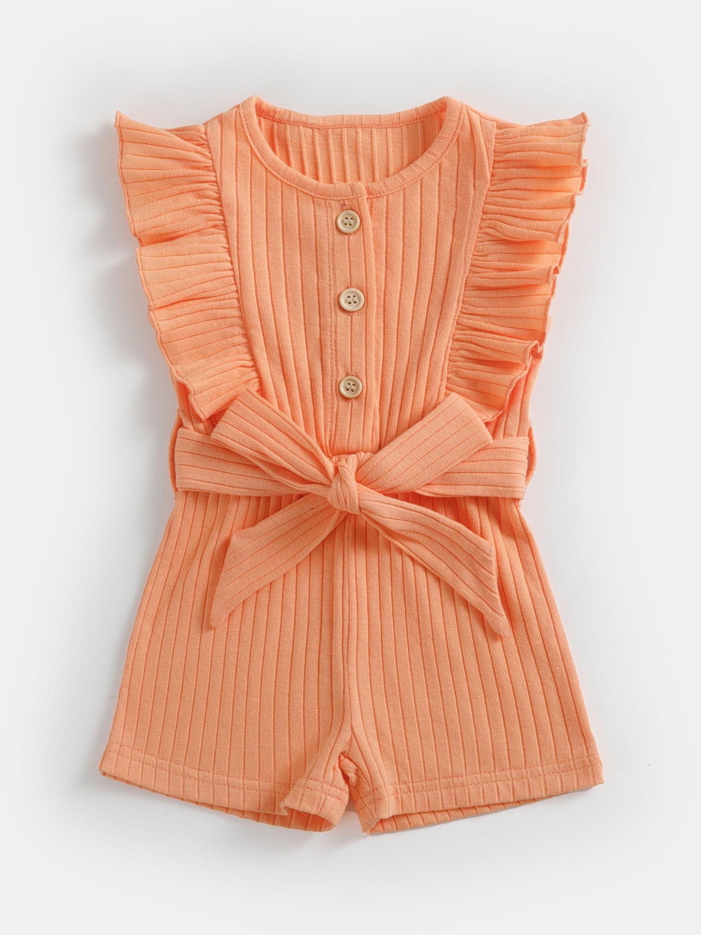 gbolsos Toddler Summer Ruffle Trim Button Bodysuit With Belt, Baby's Comfy Casual Clothes