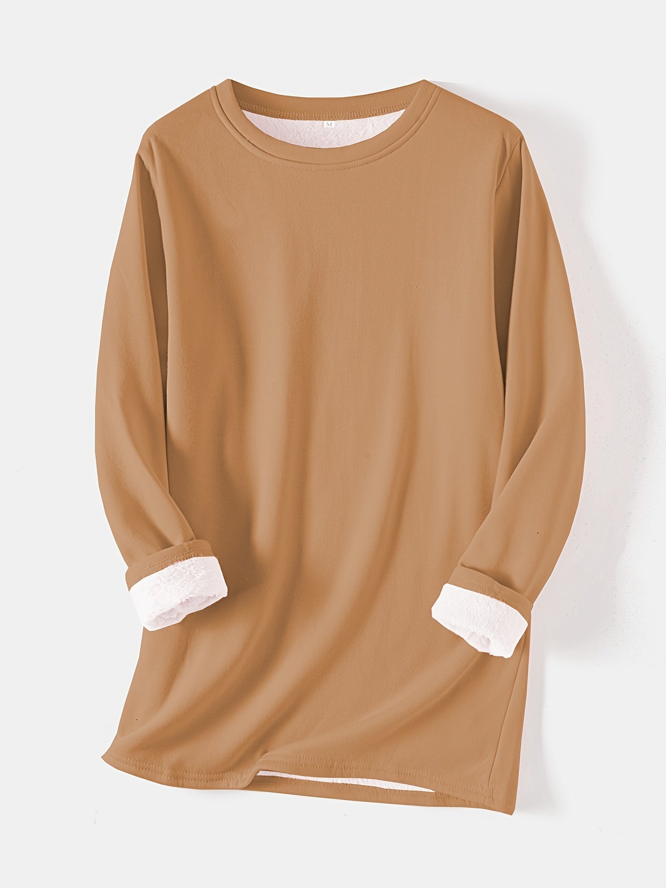gbolsos Solid Crew Neck Thermal Sweatshirt, Casual Long Sleeve Simple Sweatshirt For Fall & Winter, Women's Clothing