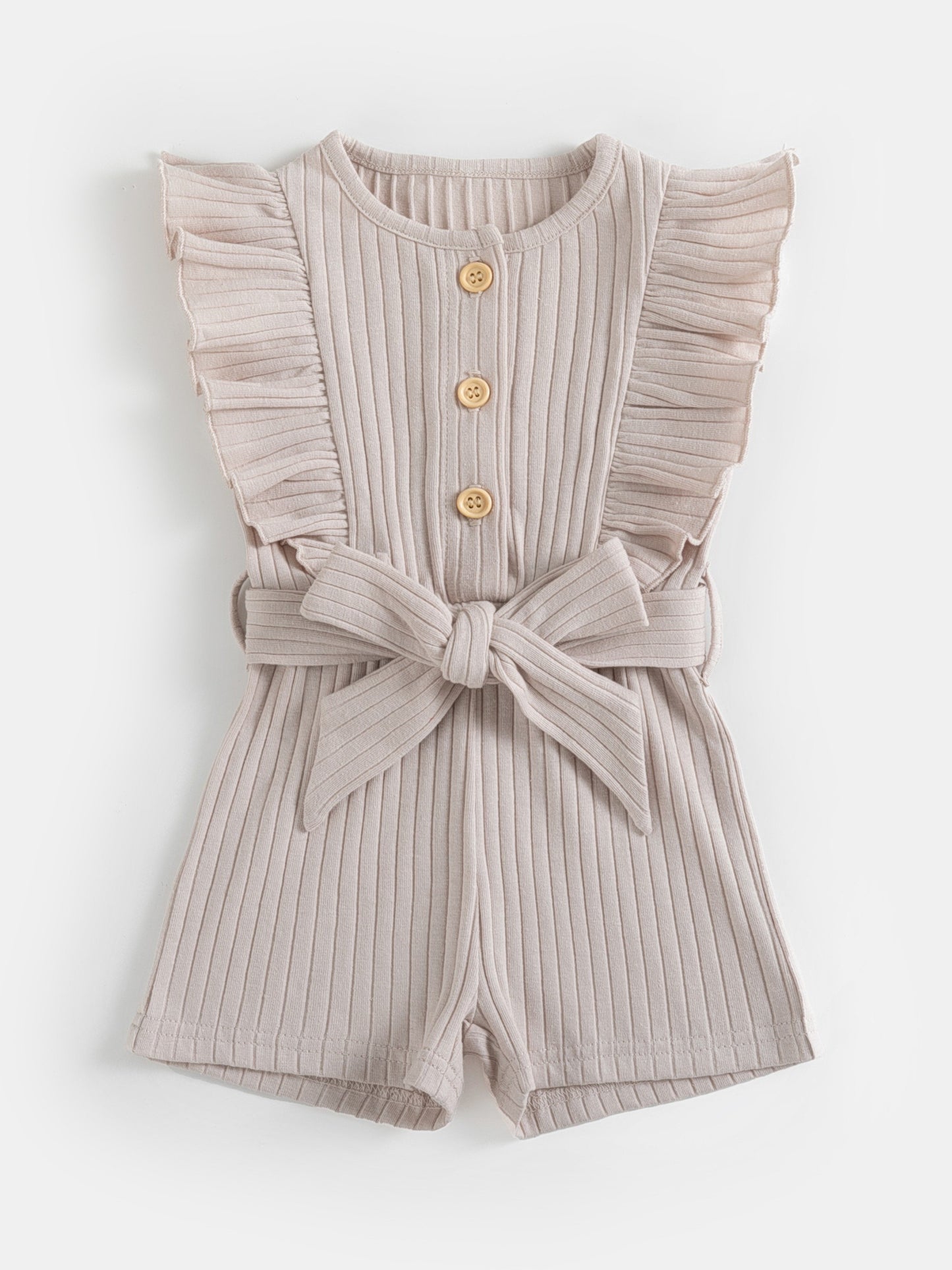 gbolsos Toddler Summer Ruffle Trim Button Bodysuit With Belt, Baby's Comfy Casual Clothes