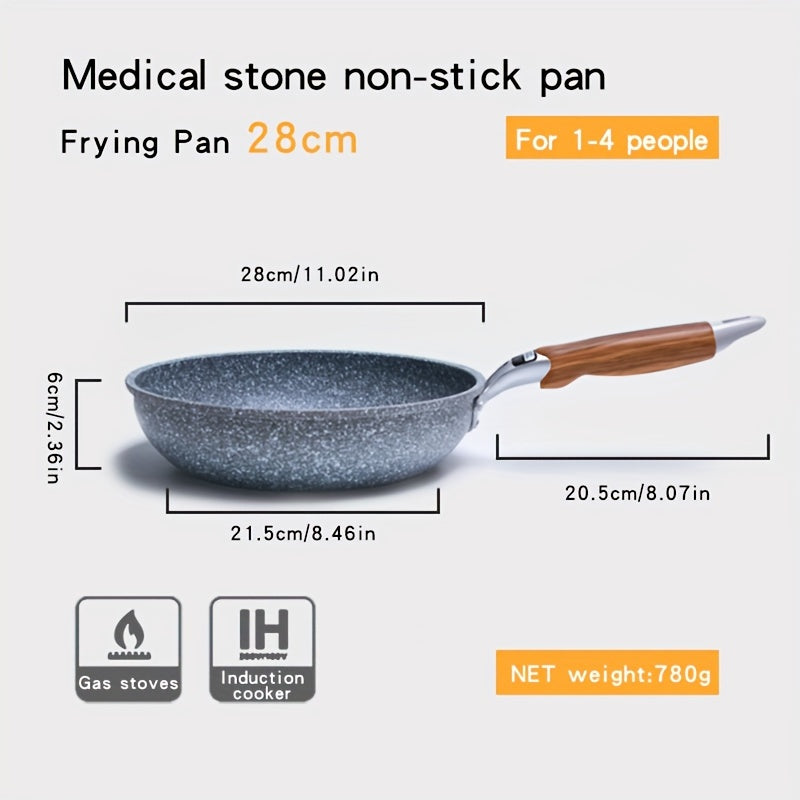 1pc Premium Maifan Stone Non-Stick Flat Bottom Frying Pan - Multi-Purpose Cooking Pot for Milk, Soup, and Household Use - Electromagnetic Stove Universal, Durable, Easy to Clean, and Heat-Resistant